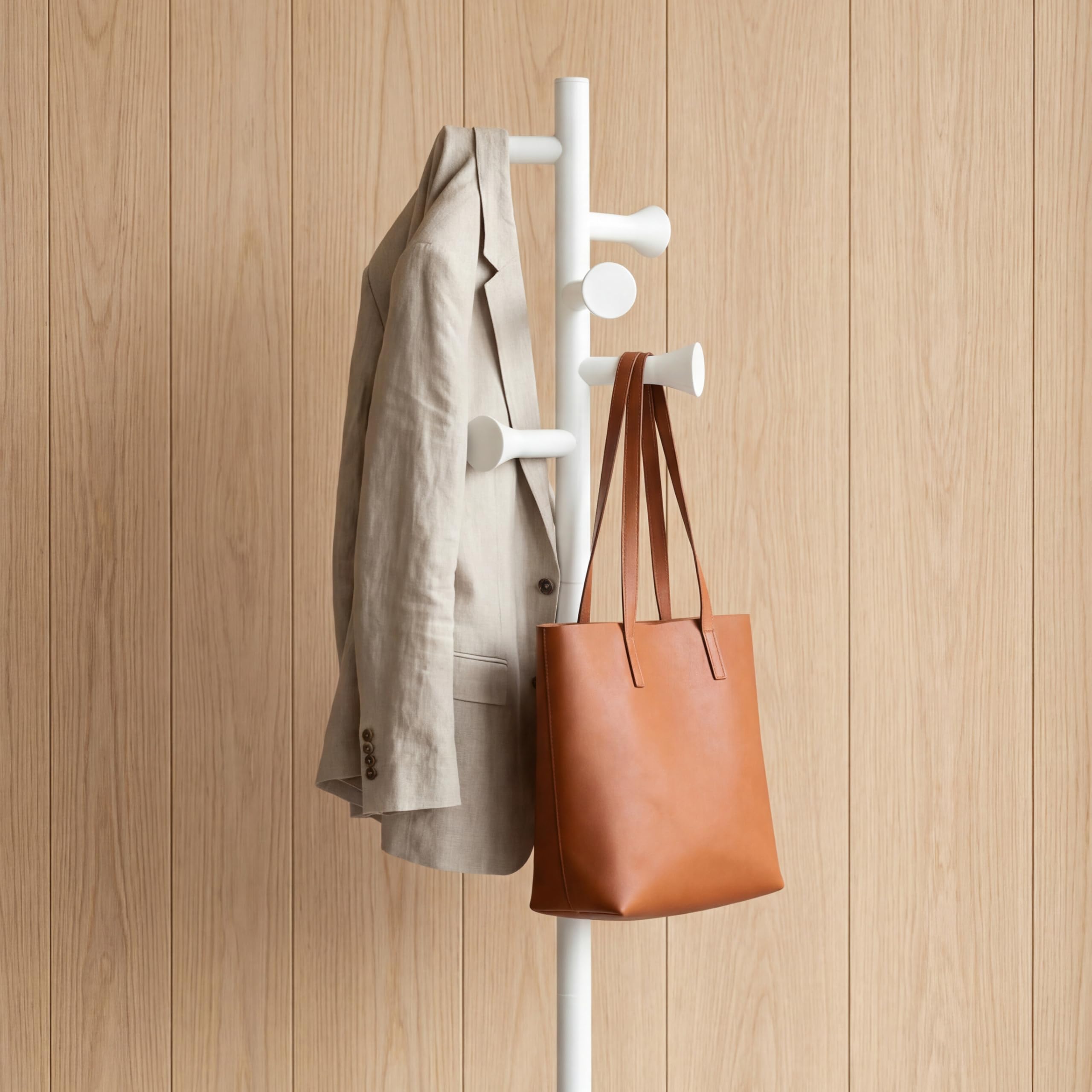 Garderobenständer weiß aus Metall, Kleiderständer klein, keine sichtbaren Schrauben, stabil und platzsparend, minimalistisches Design, Flurgarderobe für kleine Räume (WEISS MATT)