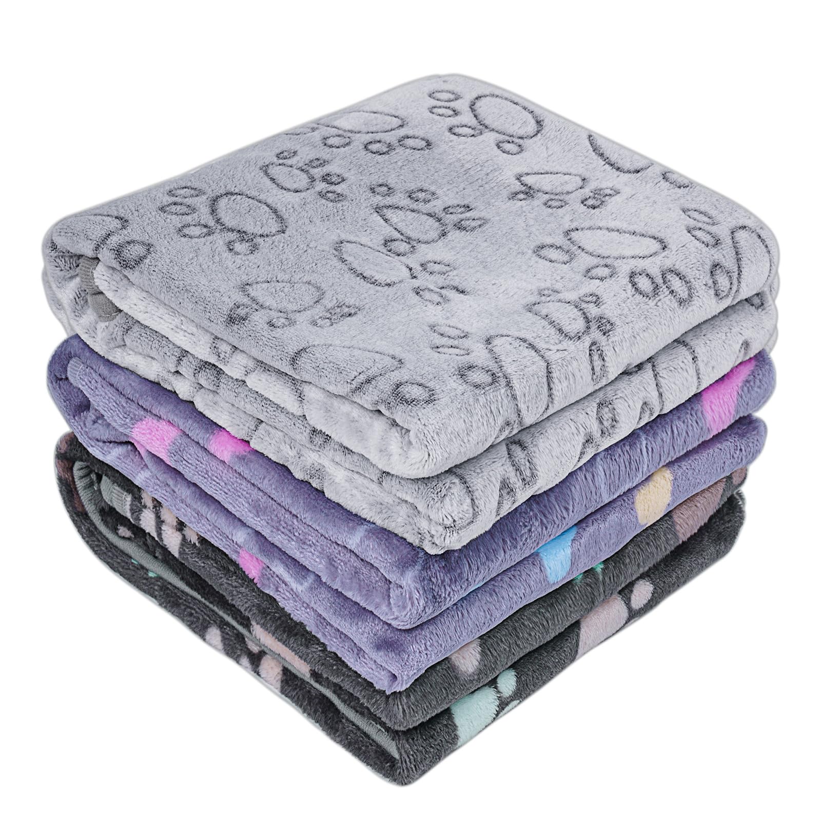 MICOOYO Puppy Cat Blanket Washable, 3 Pack Dog Blanket for Cats Kitten Doggy, Pet Blankets for Small Medium Large Dogs(Paws Bones,M)