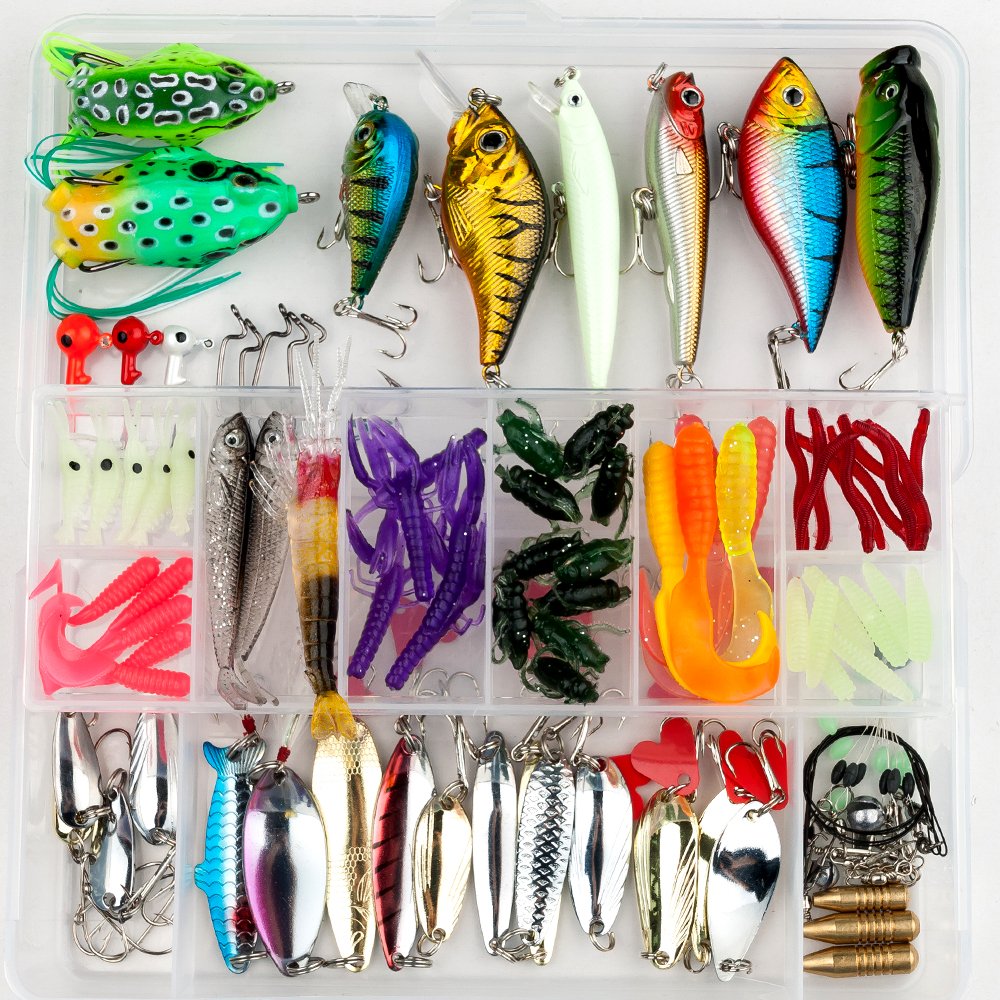 Fishing Lures Set 131Pcs Including Frog Lures Soft Plastic Lures Crank Spinner Baits Bass and More