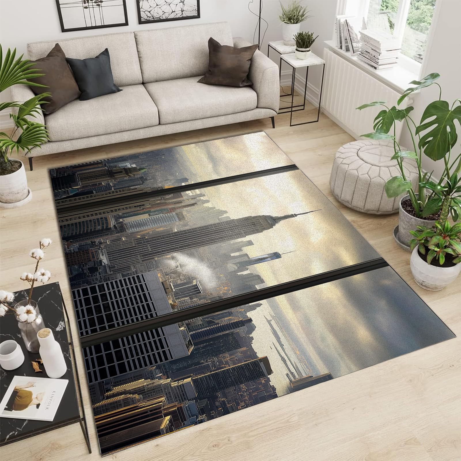 Grand tapis de salon paysage urbain moderne pour chambre adulte 200x300