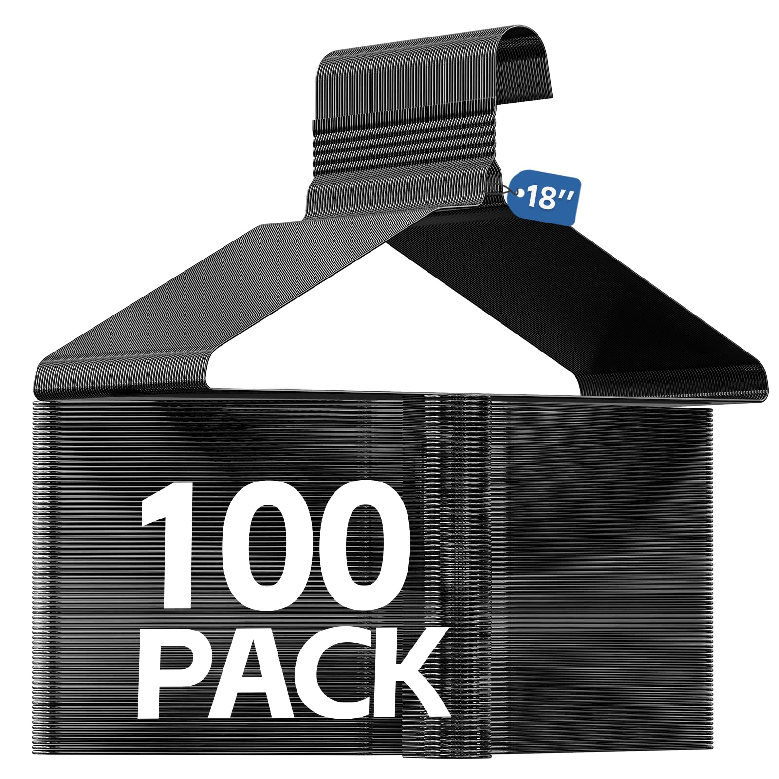 SPECILITE 18 Inch Wire Metal Clothes Hangers Bulk 100 Pack for Large Size Suits, Coats, Shirts, Pants, Skirts, Space Saving, Non Slip,12 Gauge Ultra