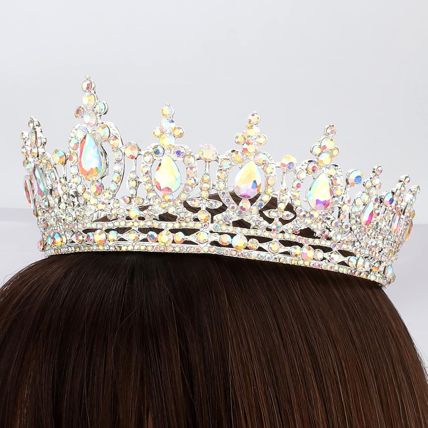 COCIDE Queen Crown for Women Crystal Tiara and Crown for Girl Rhinestones Hair Accessories for Wedding Bride Birthday Party Prom Bridal Bridesmaid (Aurora Borealis + Silver Tiara) - Image 7