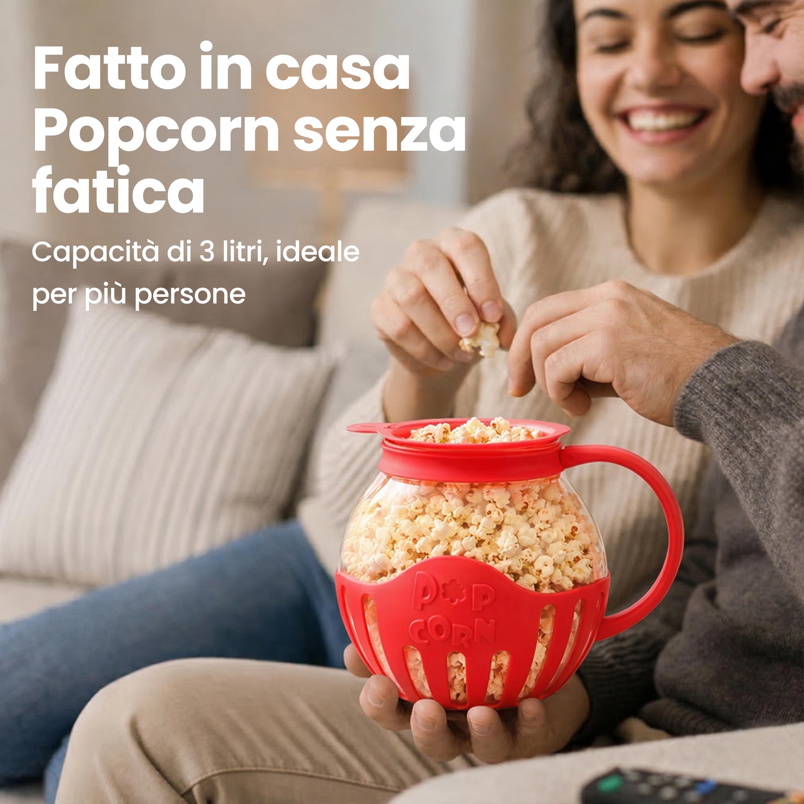 Netrox - Popcorn Maker per Microonde Senza Olio 3L – Ciotola in Vetro, BPA Free, Lavastoviglie – Popcornmaschina Fettfreie, Snack Healthy per Serata Cinema Famiglia, Idea Regalo