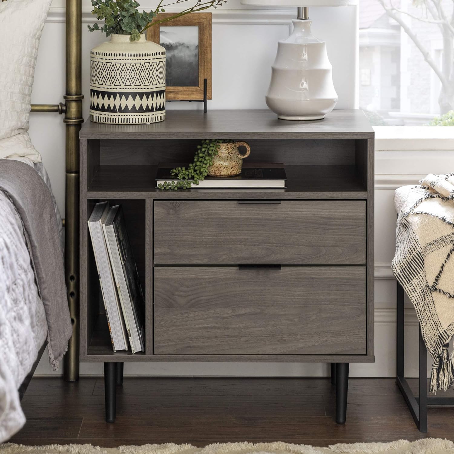 25" Modern Storage Side Table Slate Grey Home & Kitchen