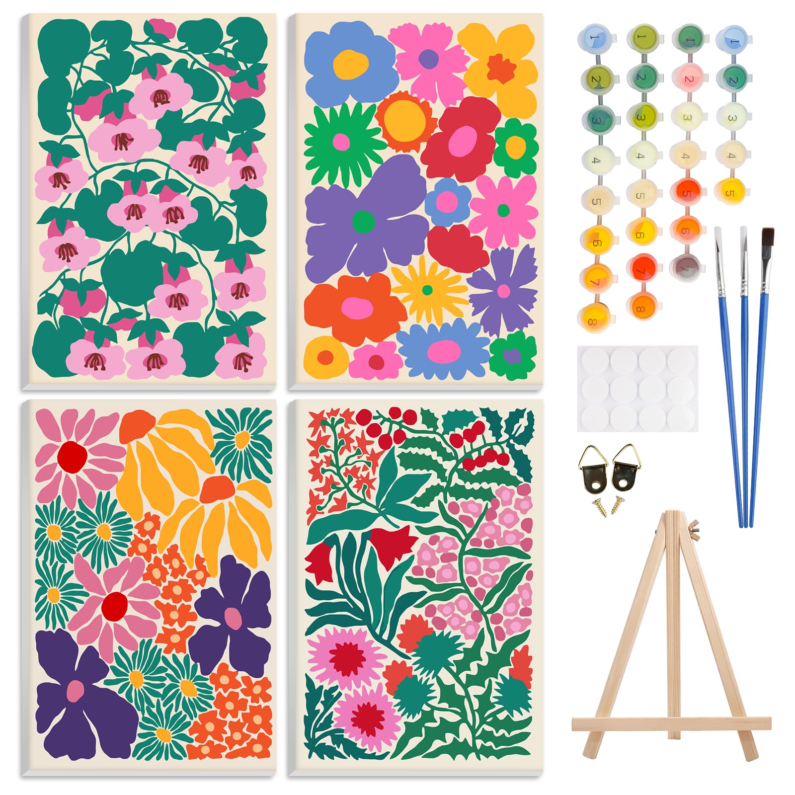 Kit De Pintura Por Números Para Adultos - Cuadro Abstracto 20x30 Cm Con Marco, Incluye Pinturas Acrílicas, Pinceles Y Caballete