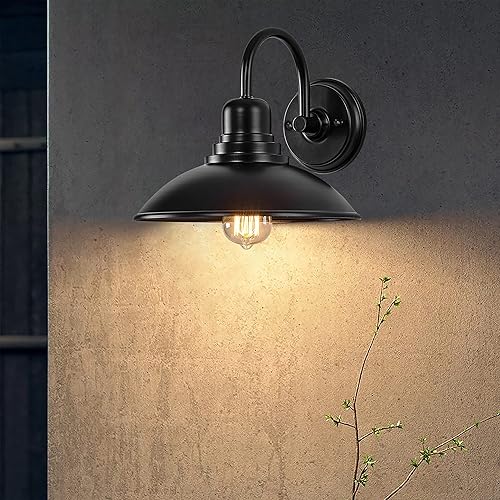 Vista 27 de GOLDHILL Lámpara de tocador estilo granero de bronce aceitado, lámpara de granero de cuello de cisne exterior con enchufe E26, luces redondas