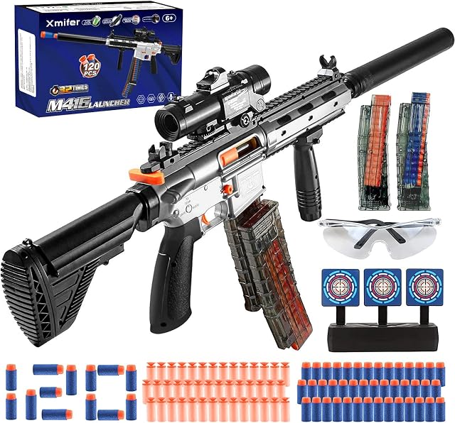 Automatic Toy Gun M416 Auto-Manual Toy Foam Blaster & Gun with 120 Darts, Shooting Games Toys for kids with Scope - Toys for 6 Year Old Boys & Girls Christmas