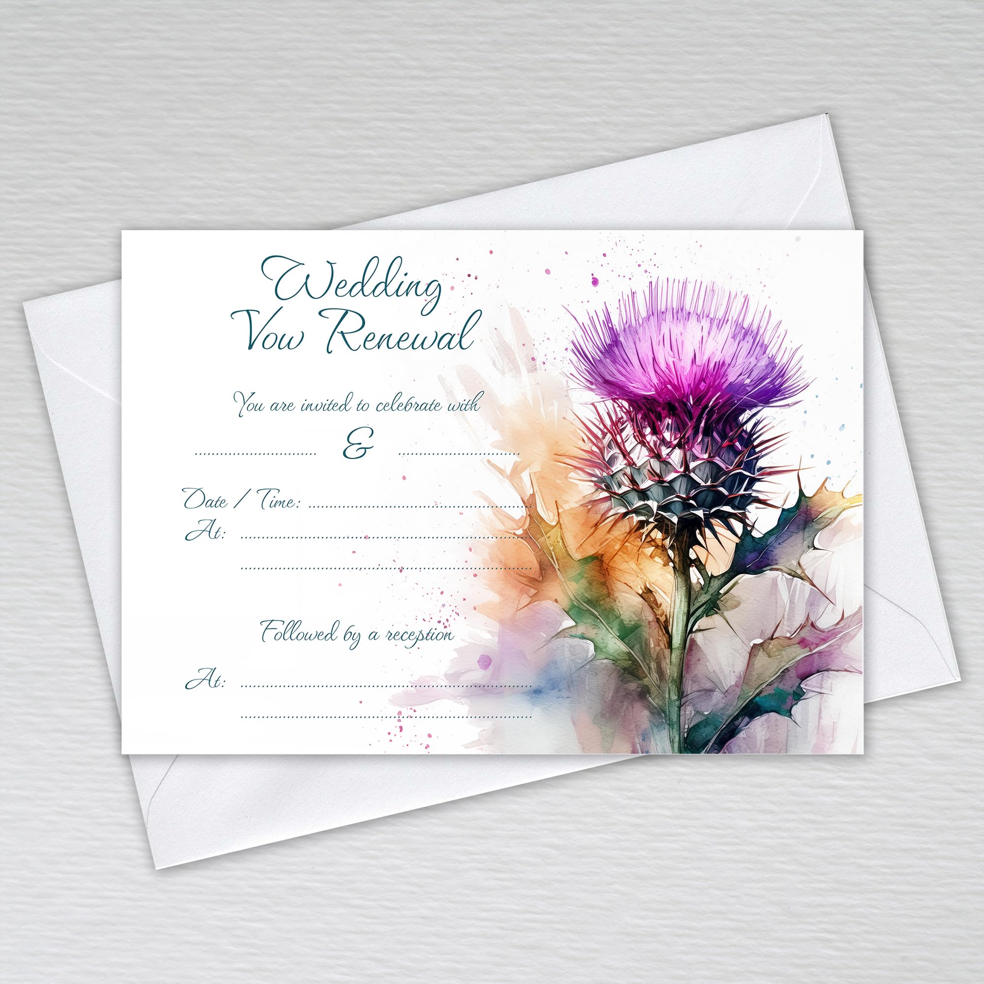 Webspectations Scottish Wedding Vow Renewal Invitations with Envelopes Scotland Flower Theme: Scottish Thistle Wedding Vow Renewal Invites (Pack of 50 with Envelopes) — image 1
