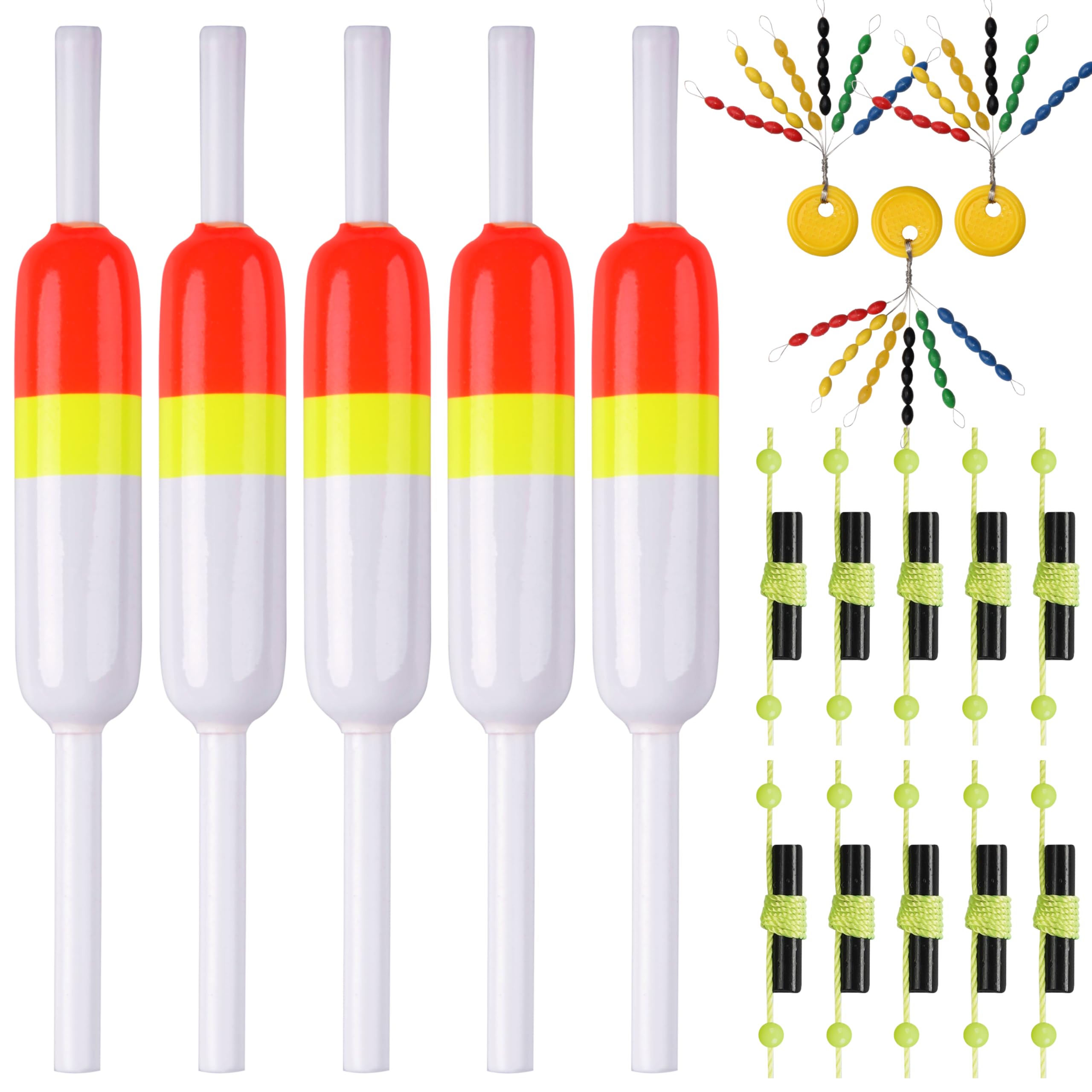 SILANON Fishing Slip Bobbers Kit Fishing Bobbers Floats Balsa Wood Slip Bobbers with Rubber Bobber Stops Slip Float Rig for Crappie Panfish Walleyes