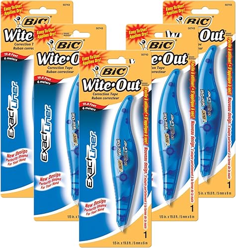 BIC White-Out Exact Liner Correction Tape Pen 1/5"x236" Paquete de 5 bolígrafos (WOELP11)