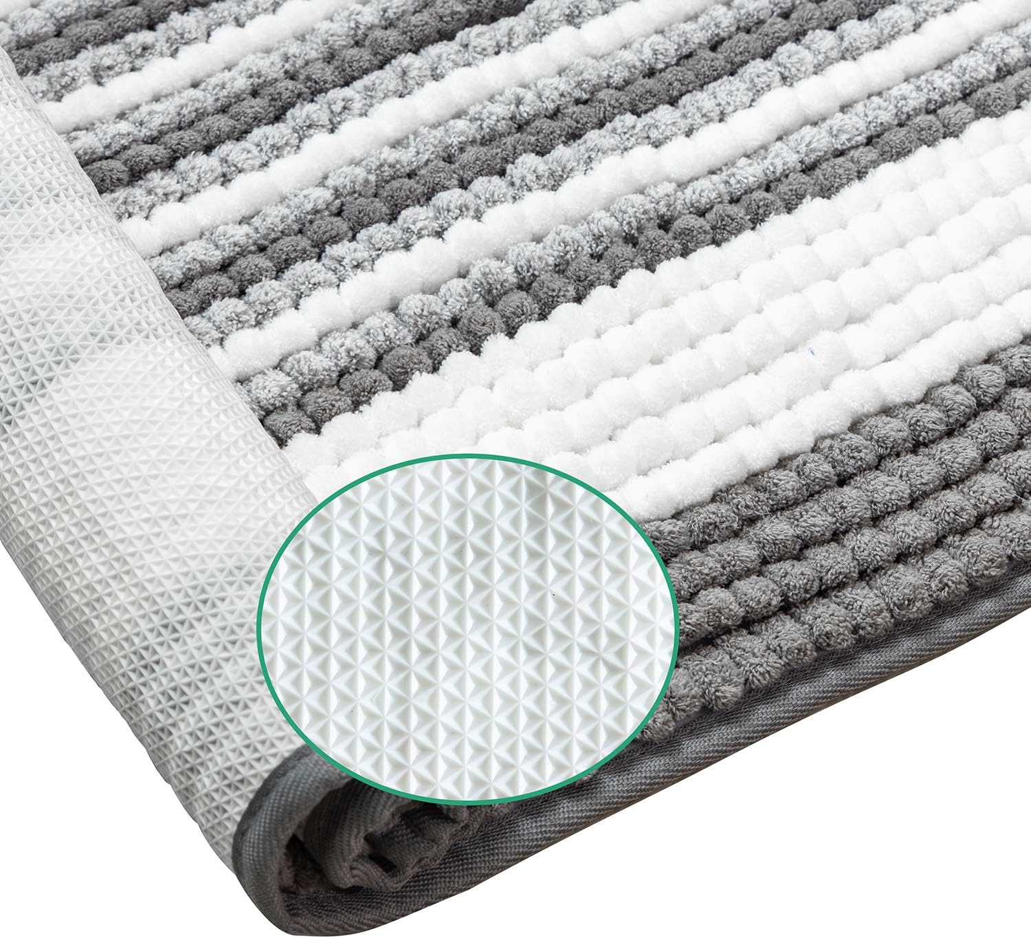 Ashler Chenille Bathroom Rug, Non Slip Machine Washable Bathmat, 2 Set Ultra Soft Luxury Shower Rugs, Dry Fast Water Absorbent Carpets for Bathtub and Shower Floor, Grey 17 x 24 & 20 x 30 inches