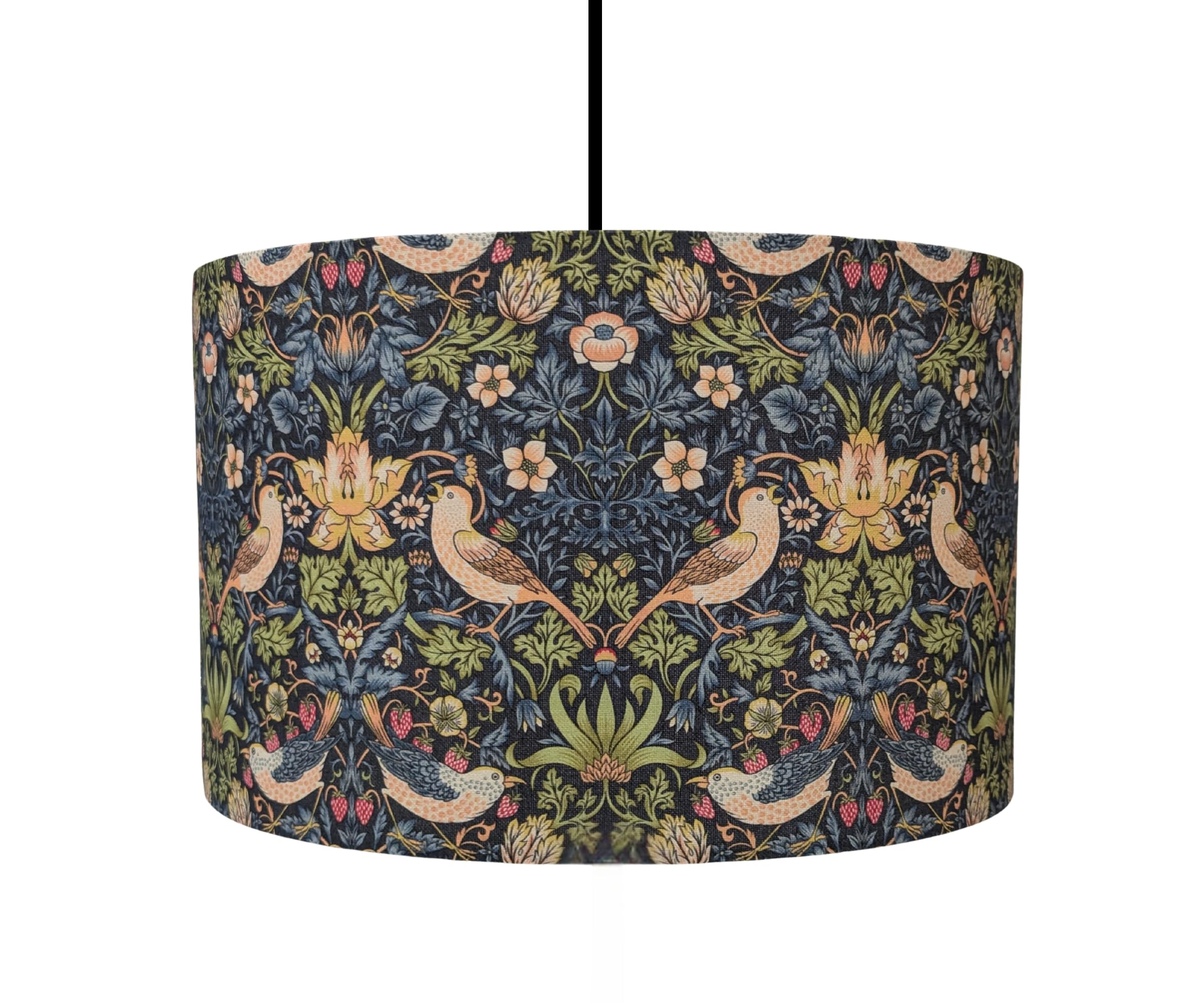 Kushade Blue And Green 35Cm (Diameter 14" X Height 8.75") William Morris Strawberry Thief Navy Ceiling Lamp Shade