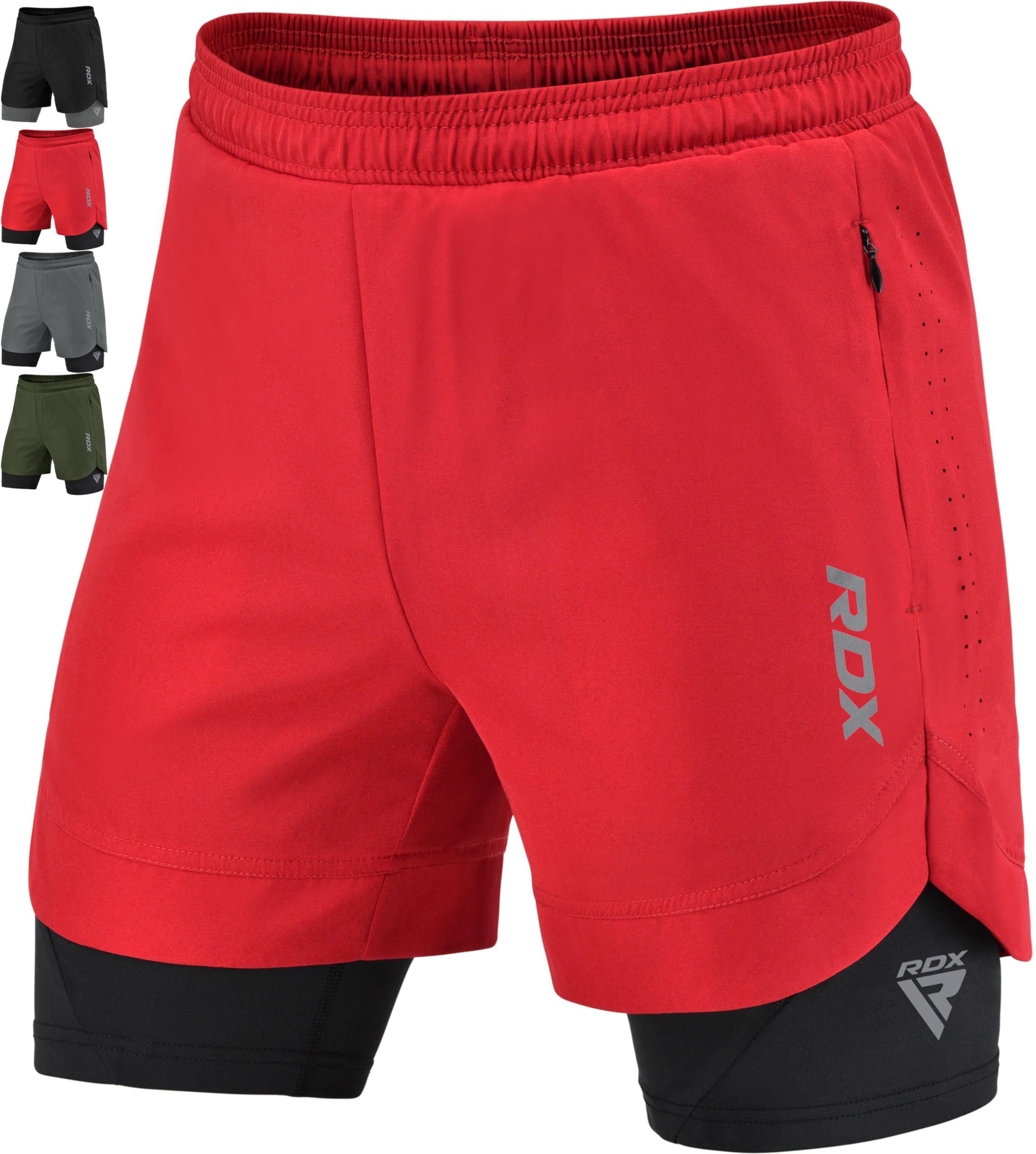 RDX Men’s Running Shorts, 2 in 1 Athletic Breathable Short Compression Liner, 2 Zipper and 2 Phone Pockets, Lightweight