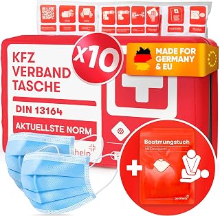 PURAHELP 10x KFZ Verbandskasten nach aktueller Norm 2026 DIN 13164 | (StVO Konform) - Inkl. Beatmungstuch - Erste Hilfe Set Auto Verbandskasten 2026