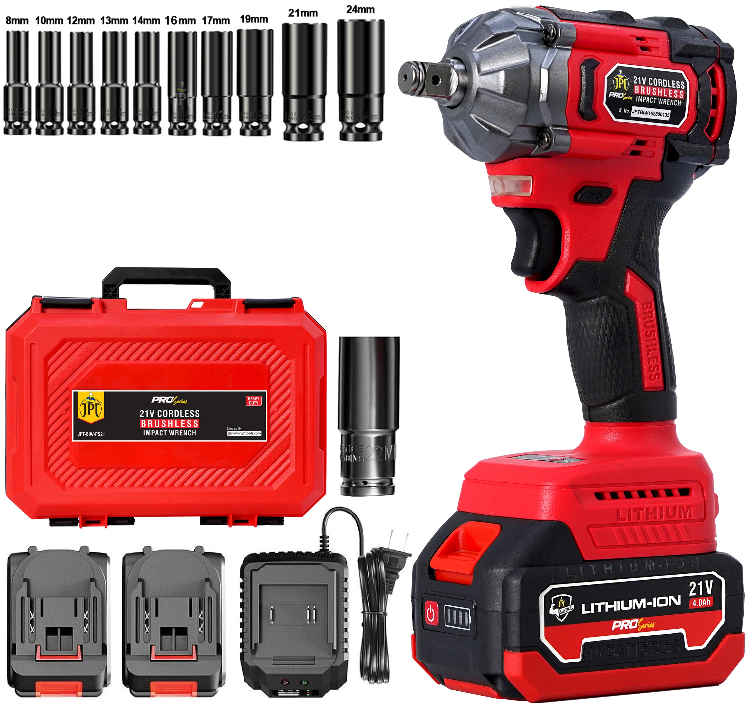 JPT COMBO PRO SERIES 350NM 21V CORDLESS IMPACT WRENCH WITH 2 BATTERIES AND 10 PCS DEEP IMPACT SOCKET SET 1/2" (8MM TO 24MM) (With 12 Months Motor Warranty) (B09V4YCVF2) Amazon Price History, Amazon Price Tracker