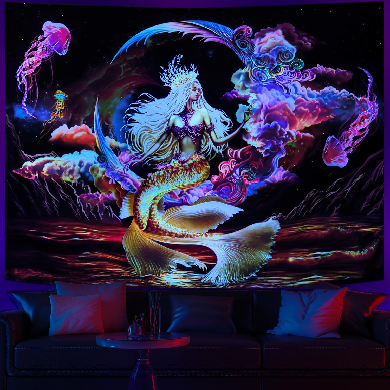 G-LIKE UV Reactieve Trippy Neon Tapestries Glow in the Dark Blacklight Trippy Muur Haning Tapestry voor Slaapkamer Party Strand Woonkamer