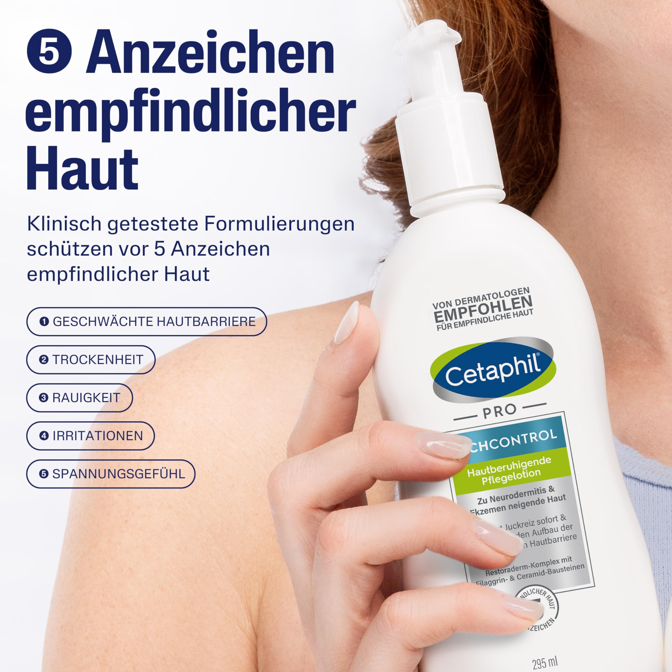 CETAPHIL PRO ItchControl Hautberuhigende Pflegelotion, 2 x 295ml, Für zu Neurodermitis & Ekzemen neigende Haut, Lindert juckende, gereizte Haut, Mit Sheabutter, Filaggrin- und Ceramid-Bausteinen
