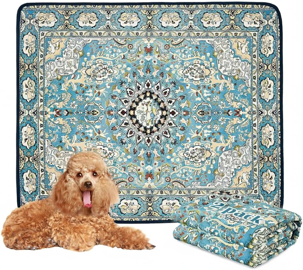 Qeils Washable Pee Pads for Dogs, 2 Pack Reusable Puppy Pads 36"x41" Super Absorbent Leakproof Dog Training Pads, Non-Slip Potty Pads for Floor, Crate, Couch, Whelping Pads Litter Mat Pet Supplies Medallion Blue-Polyester,TPU 36"*41"(Pack of 2)