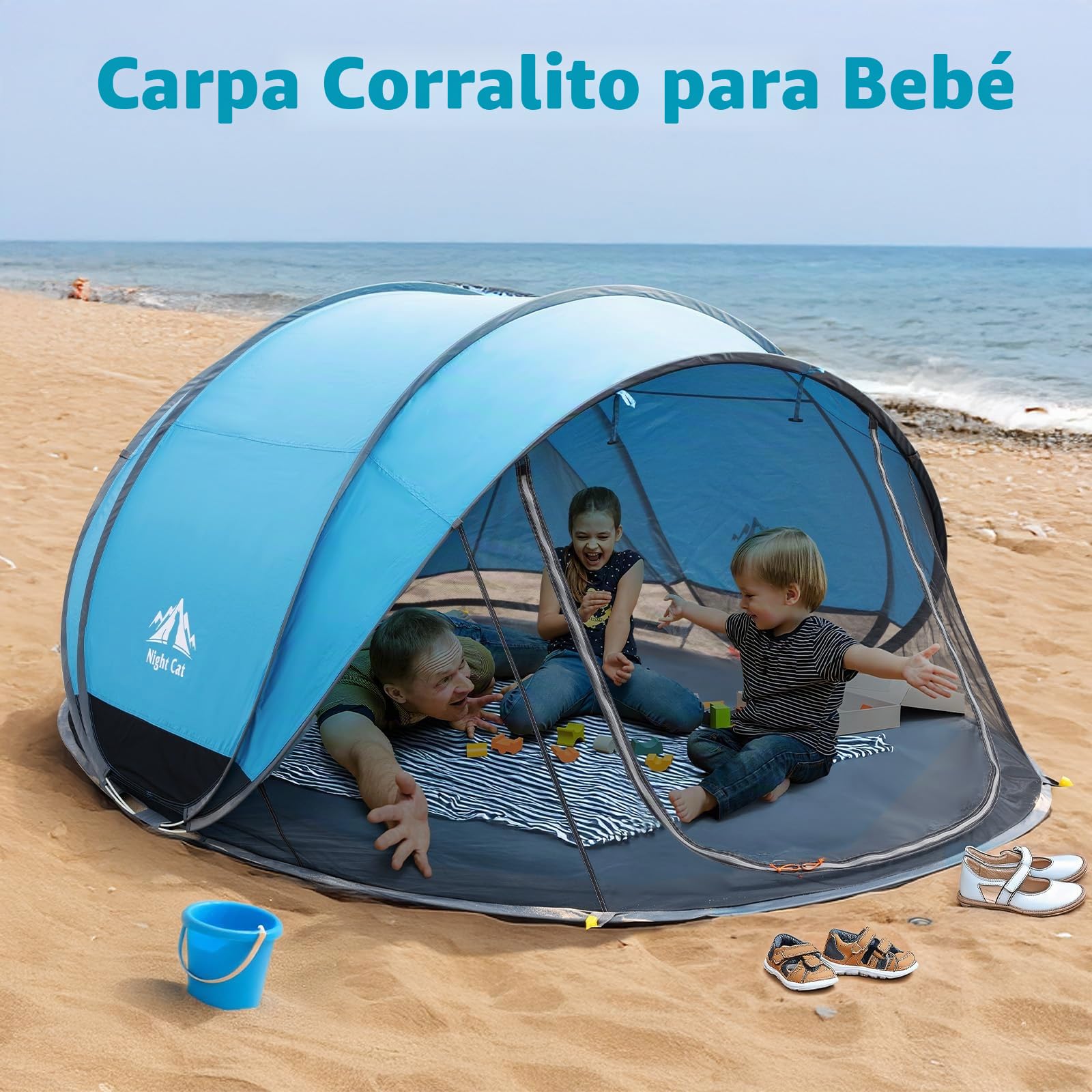 Night Cat Tienda de campaña de Playa desplegable: Gran Refugio para 2 a 4 Personas, Actividades Deportivas de Picnic