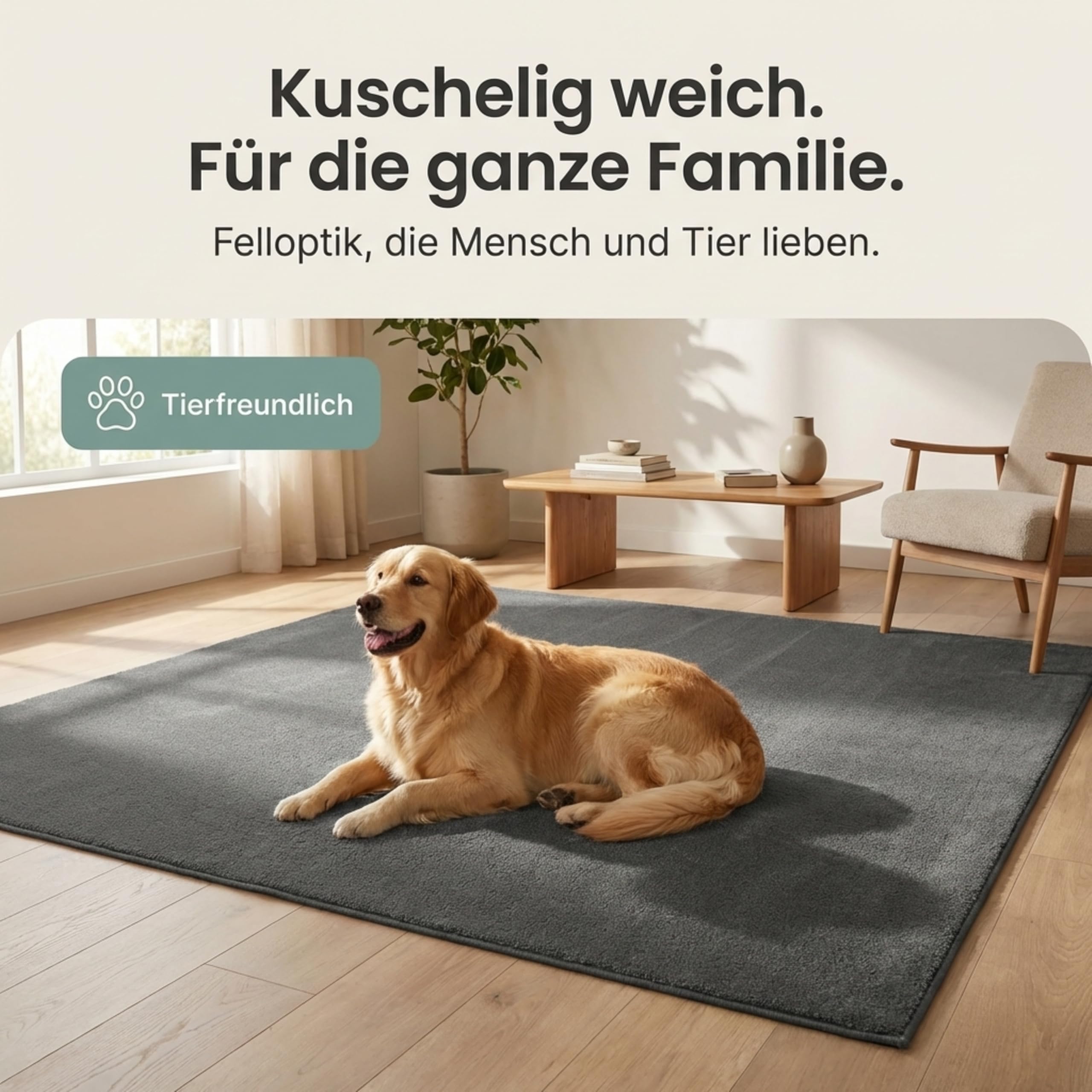 the carpet Relax Moderner Flauschiger Kurzflor Teppich, Anti-Rutsch Unterseite, Waschbar bis 30 Grad, Super Soft, Felloptik, Anthrazit… – Ansicht 4