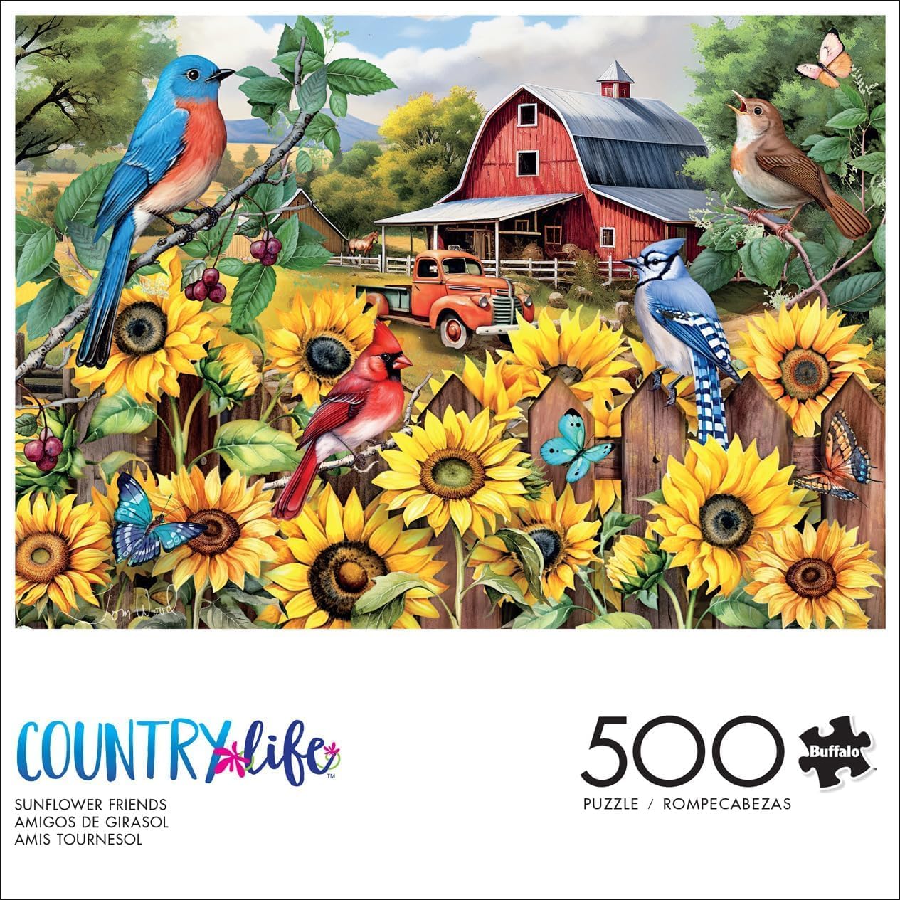 Buffalo Games - Tom Wood - Sunflower Friends - 500 Piece Jigsaw Puzzle for Adults -Challenging Puzzle Perfect for Game Nights - Finished Size is 21.25 x 15.00