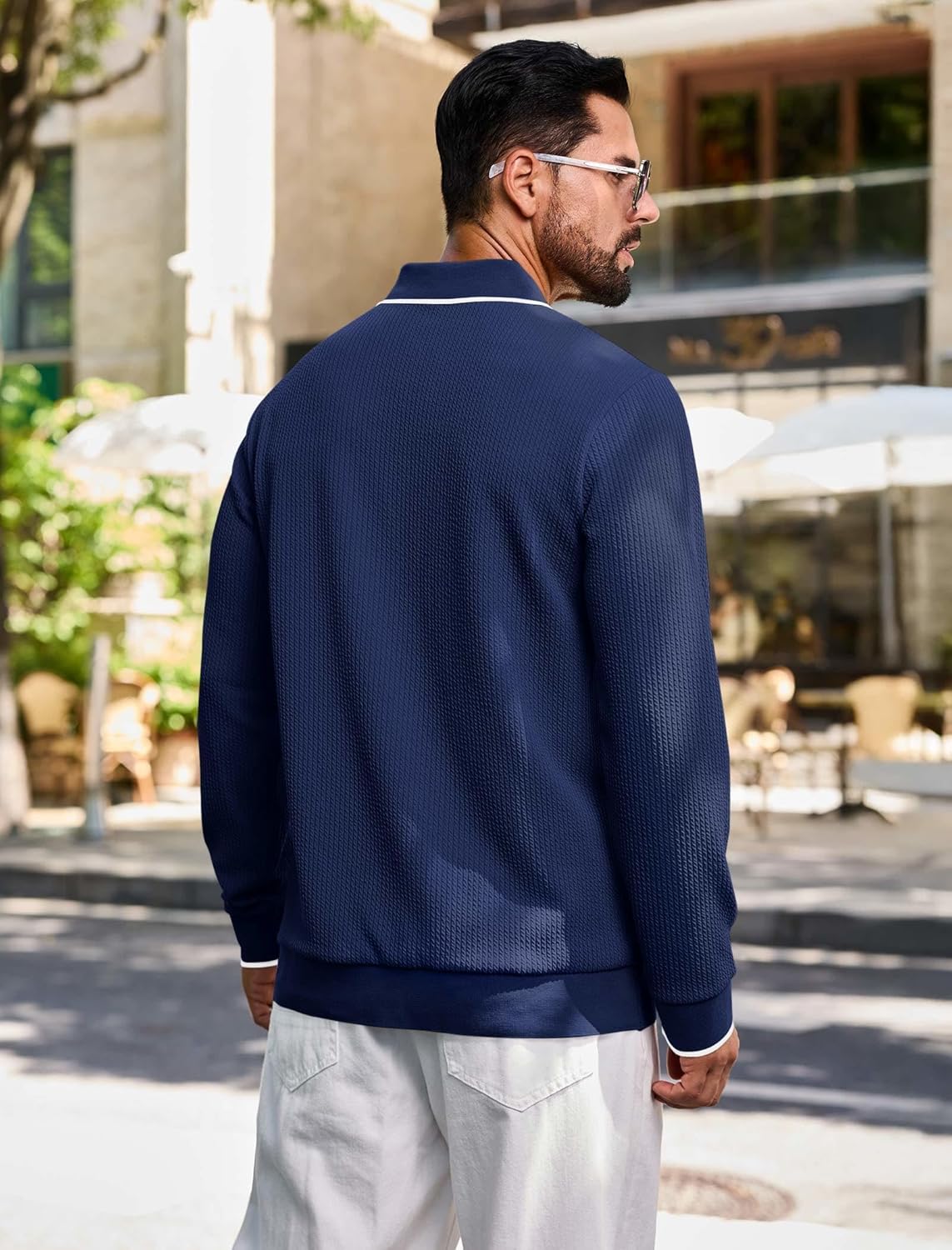 Angbater Men’s Casual Polo Shirt Long Sleeve Textured Button Collared Polo Knit Stretchy Golf Pullover Sweaters - Image 3