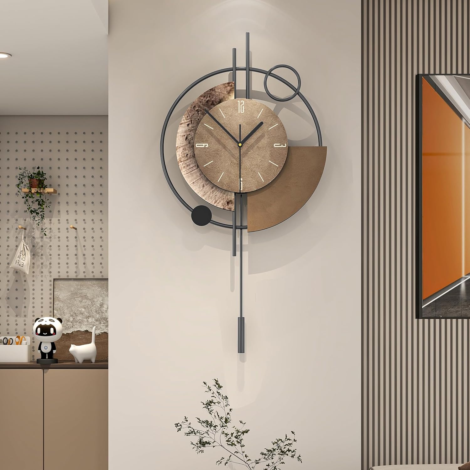 FLEBLE Large Wall Clock Decorative Modern Wall Clocks with Pendulum Silent Quality Quartz Battery Operated Clock for Living Room,Kitchen,Home,Farmhouse,Bedroom Wall Decor,12.6 * 24 inch