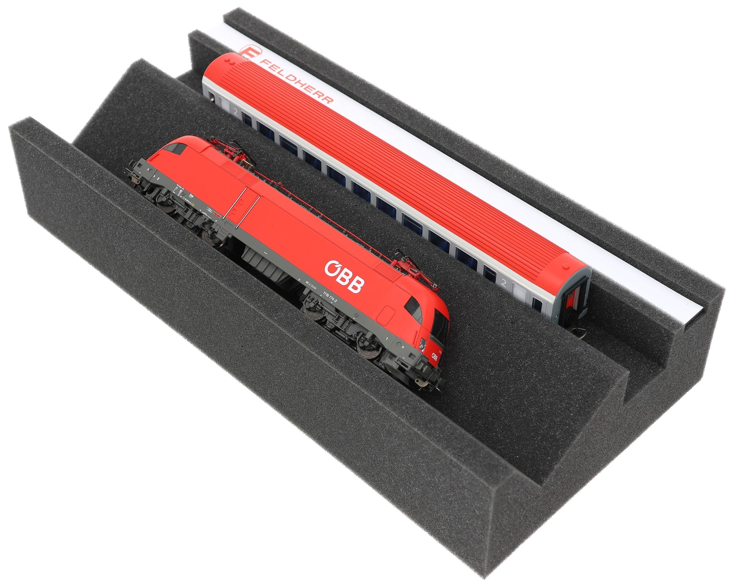 Feldherr Premium Lokliege für Modellbahnen - Magnetstreifen, Wartungsschacht, PU-Schaum, 360x175x70 mm - Ideal für Spur H0