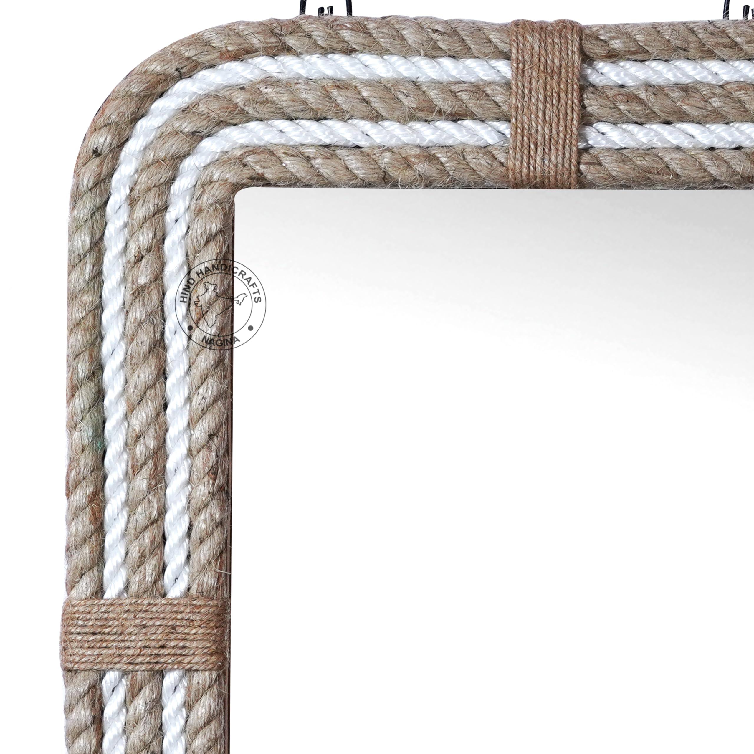 Lustro ścienne z okrągłą liną - morskie akcentowane - rustykalne lustro akcentujące do łazienki, wejścia, jadalni, salonu i restauracji (lina - 1, 38 cm x 50 cm)