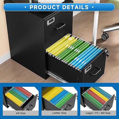 Miniatura 30 de Archivador vertical de 2 cajones con cerradura de metal, archivador vertical de metal, para oficina y hogar, archivadores verticales de acero