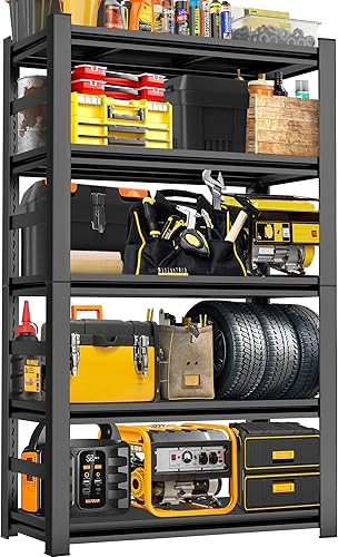 Estantería de garaje ajustable de 5 niveles, estante de almacenamiento de acero de 3000 libras, impermeable y resistente al óxido, fácil montaje