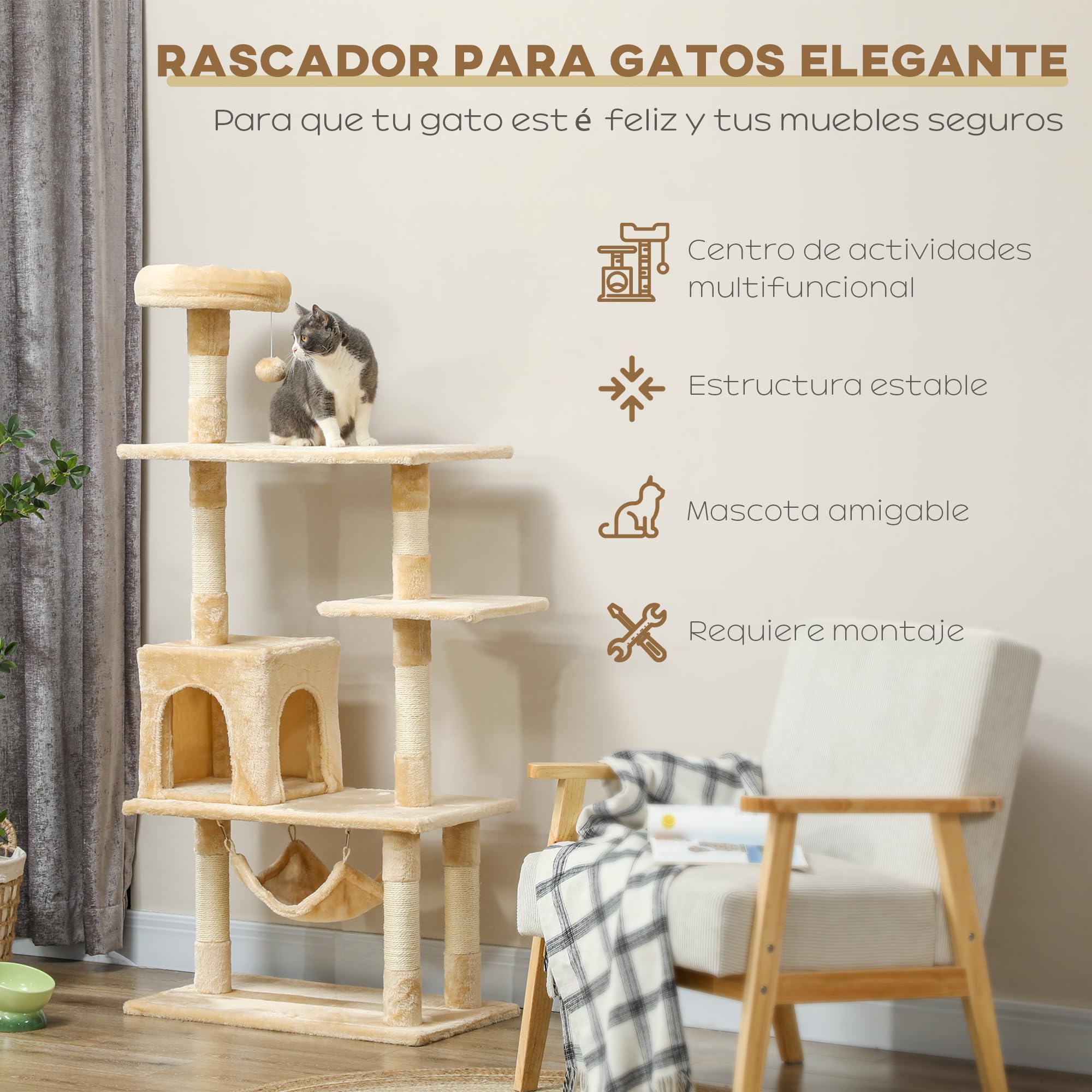 PawHut Albero Raschietto Gatto 152 x 70 x 40 cm Arboles rascadores Gatti Pelo e Giocare Nuovo