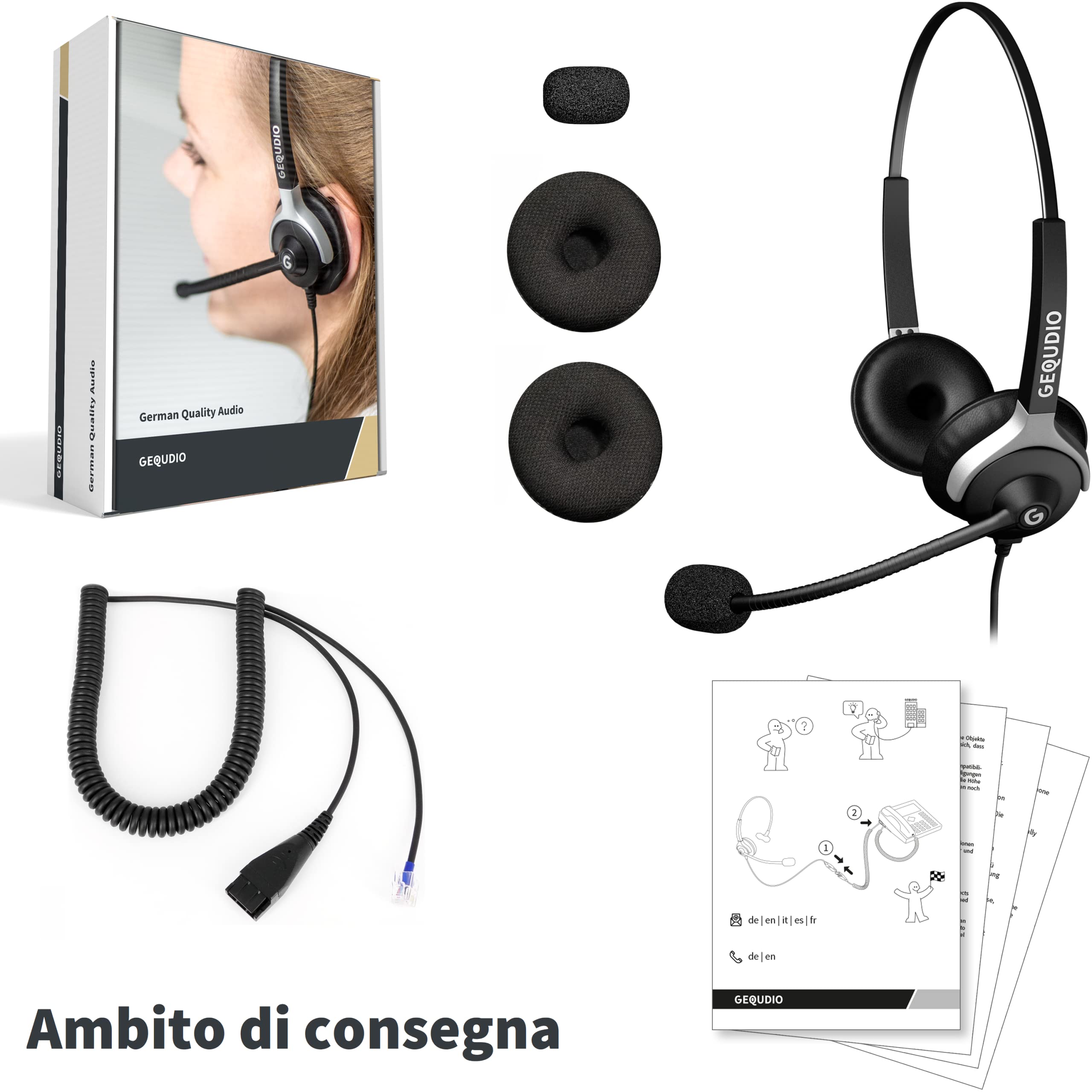 GEQUDIO Cuffie telefoni adatto a Cisco telefono con connettore RJ - Cuffie e microfono Cuscinetti di ricambio - 80g di peso (2-altoparlanti)