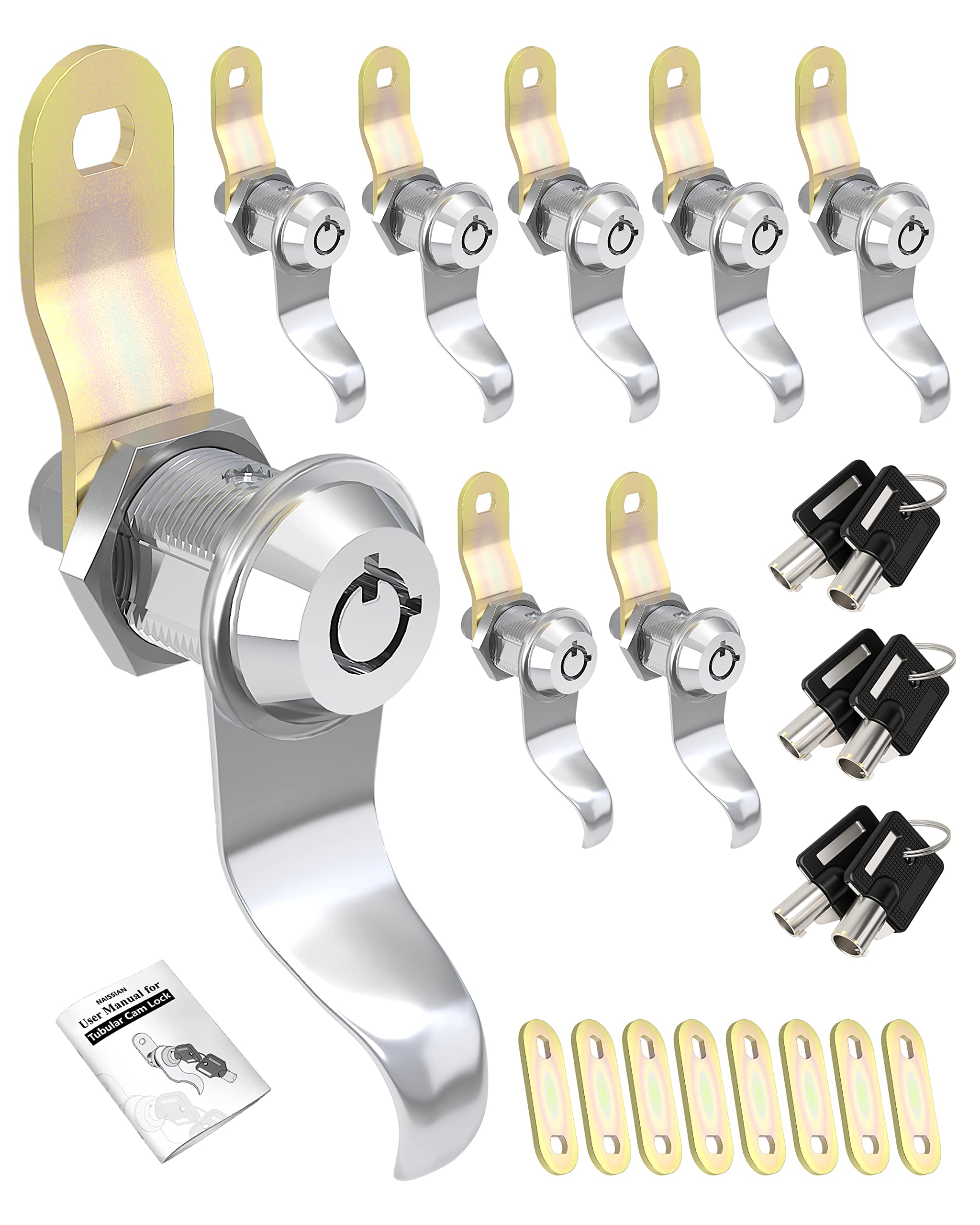Zamki RV do drzwi magazynowych 17/20.3 cm, zamki do komory kampera, do przyczepy kempingowej, szafki z kluczami, 7/20.3 cm, zestaw 8 zamków z 6 kluczami, z instrukcją obsługi