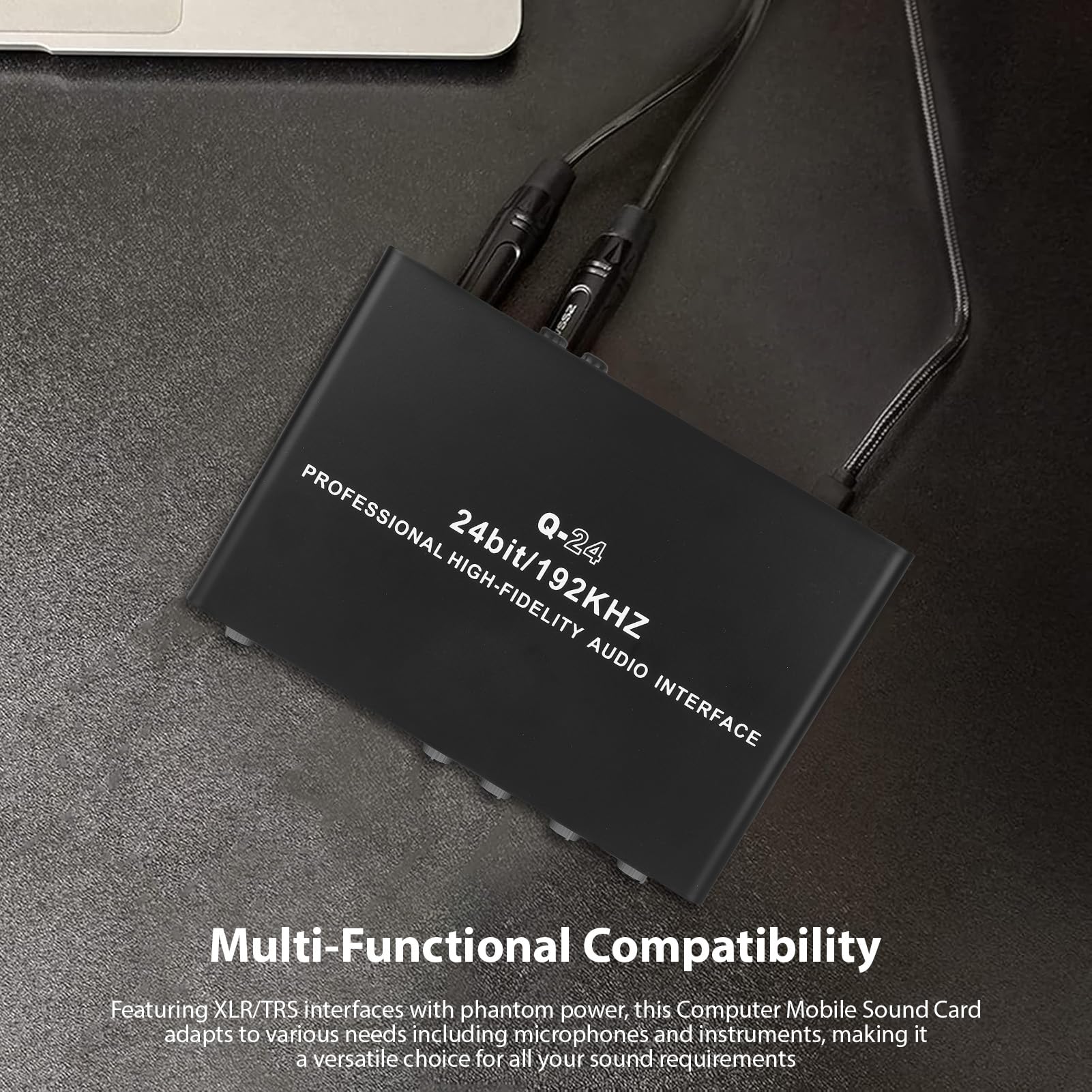 Luocute Interfaz de Audio USB, Tarjeta de Sonido XLR TRS Phantom Power de 2 Canales con 24 Bits 192 KHz para Grabación, Interfaces de Audio de Grabación por Computadora, Transmisión y