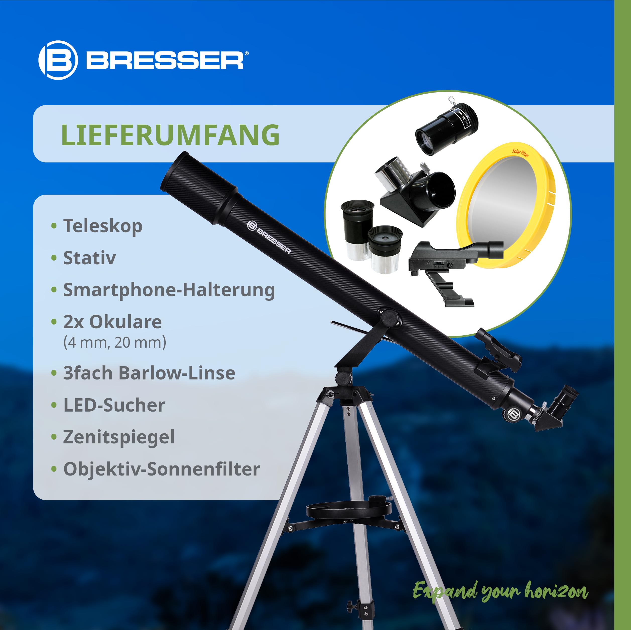 Bresser Sirius 70/900 AZ Teleskop refraktorowy z adapterem do smartfonów