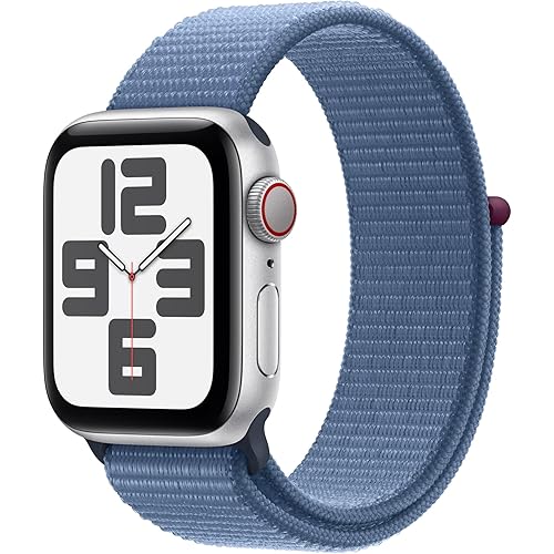 Apple Watch SE (2nd Gen) [GPS + Cellular 40mm] Smartwatch with Silver Aluminum Case with Winter Blue Sport Loop. Fitness & Sleep Tracker, Crash Detection, Heart Rate Monitor, Carbon Neutral