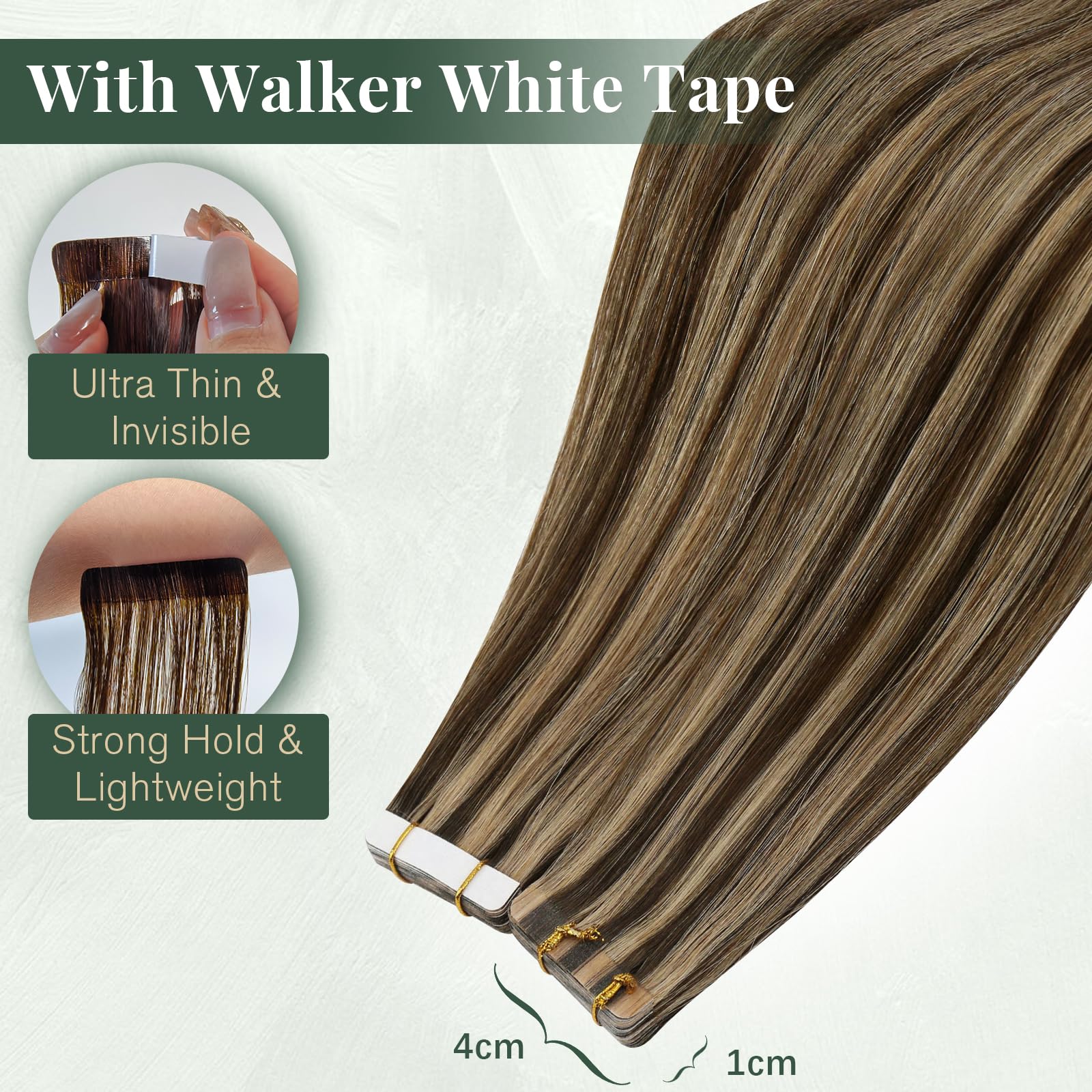 Ugeat Przedłużki do włosów z prawdziwych włosów, karmelowy blond, 35 cm, brązowe, blond, niewidoczne taśmy, przedłużenie włosów dla kobiet, 20 sztuk, 40 g, P4/27
