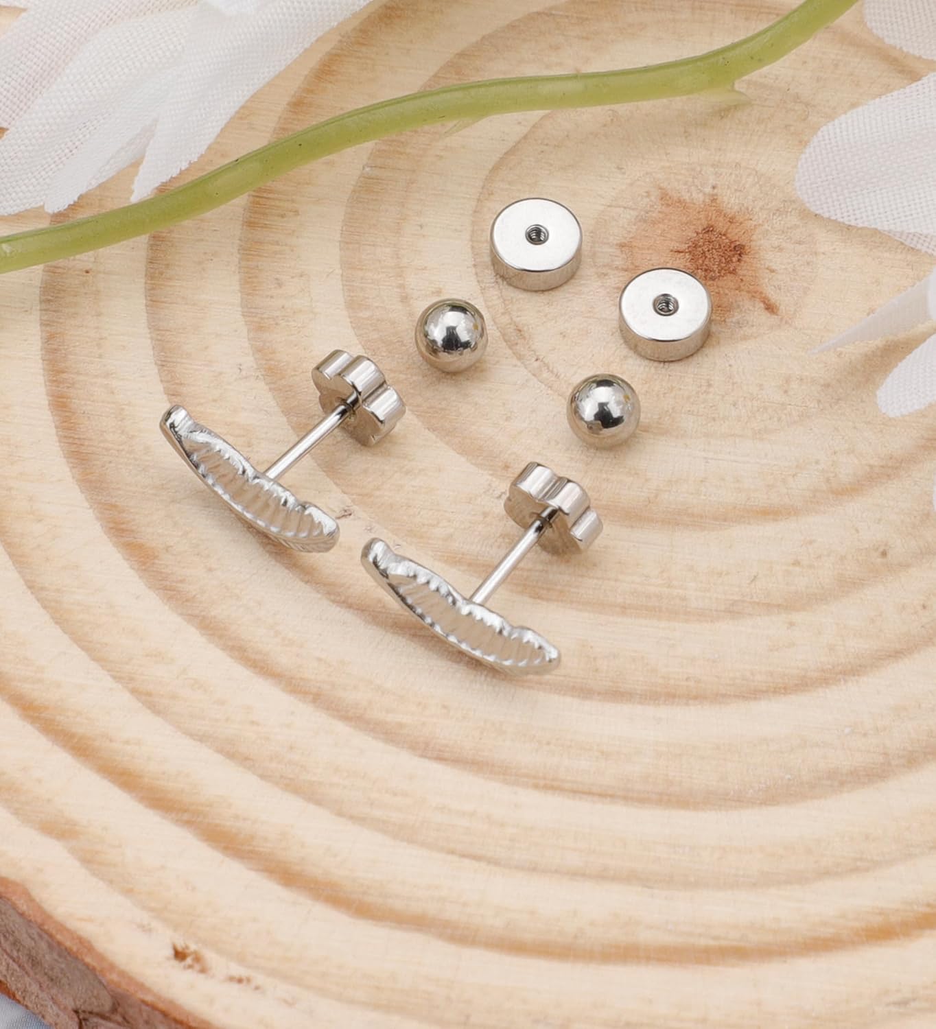 14K Gold Stud Earrings for Women 20g Leaf Cross Bar Handmade Flat Back Earrings Hypoallergenic Nap Screw Back Cartilage Earrings Tragus Helix Piercing Jewelry - Image 7