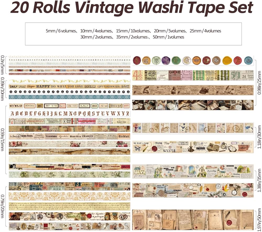 【新品】solol - washi Amazon.com: YUBX Vintage Washi Tape Set 20 Rolls Skinny