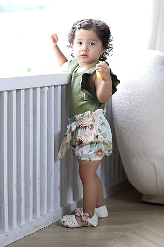 Miniatura 3 de Conjunto de ropa de verano para bebé niña, mameluco de manga con volantes y pantalones cortos florales con diadema