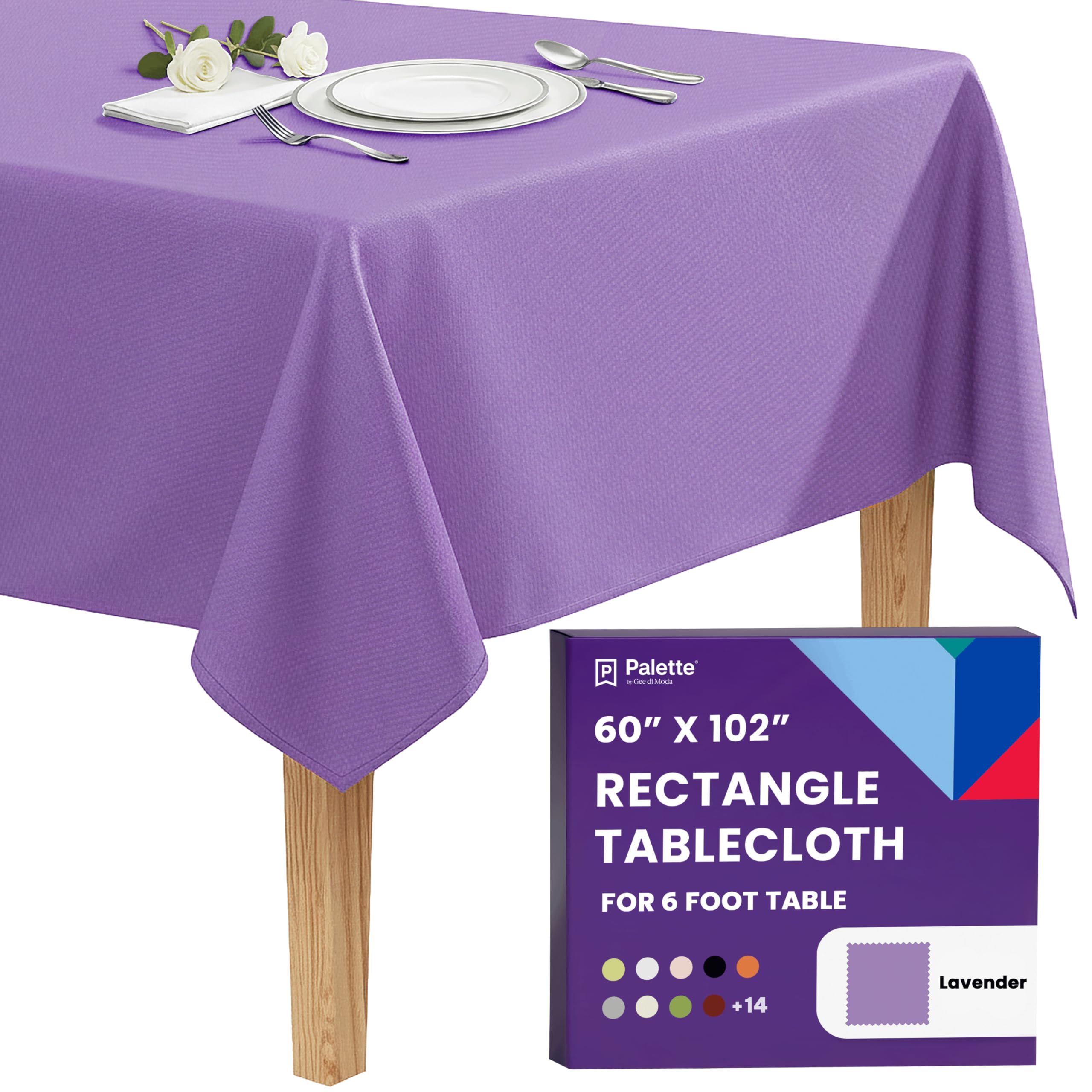 Gee Di Moda Rectangle Tablecloth - 60 x 102 Inch Lavender Table Cloth for 6 Foot Rectangle Tables - Heavy Duty Washable Fabric - for Holiday Party, Dinner, Weddings, Baby Shower &amp; Events