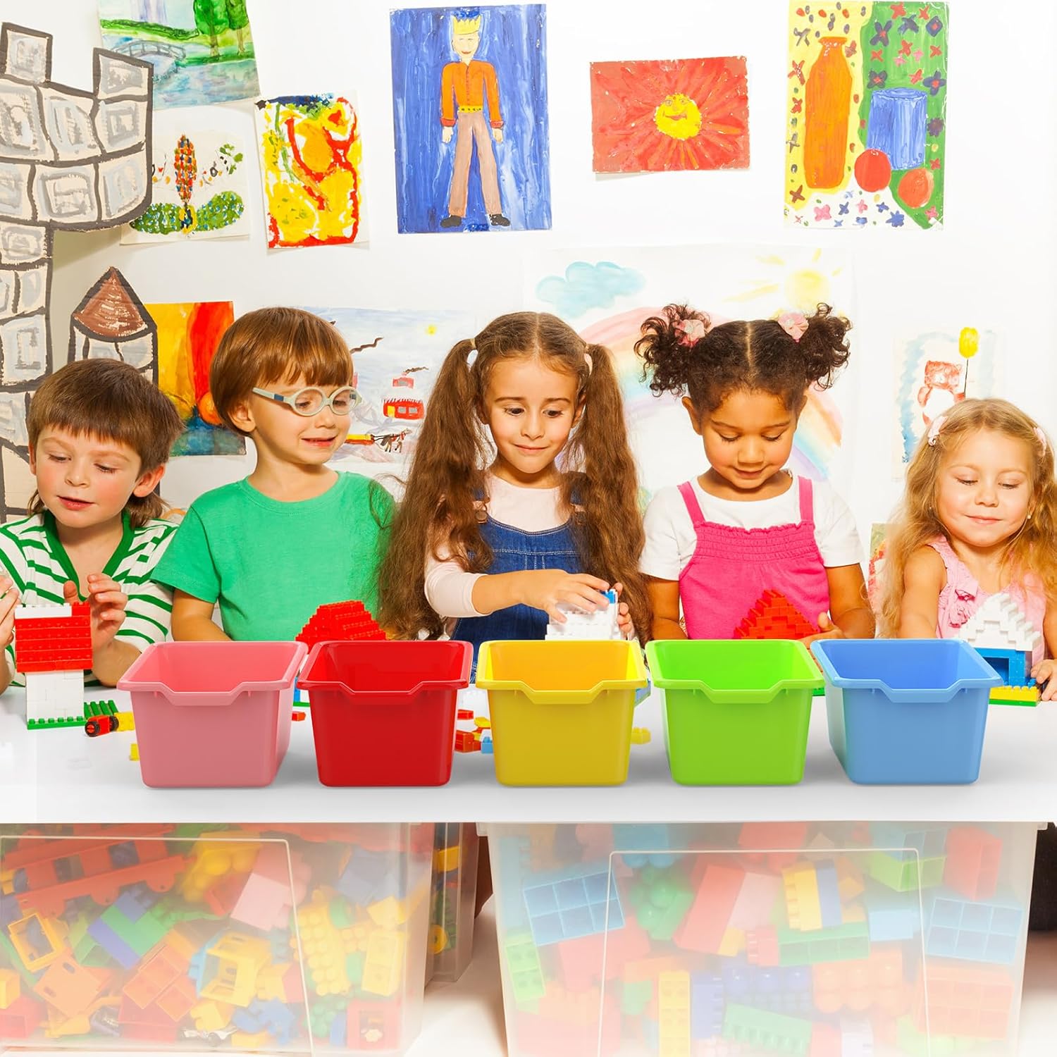 20 Pcs Small Cubby Bins Plastic Book Bin Classroom Stacking Bins Office Kids Storage Container Desk Organizer Basket for Home Nursery Playroom Classroom (20)