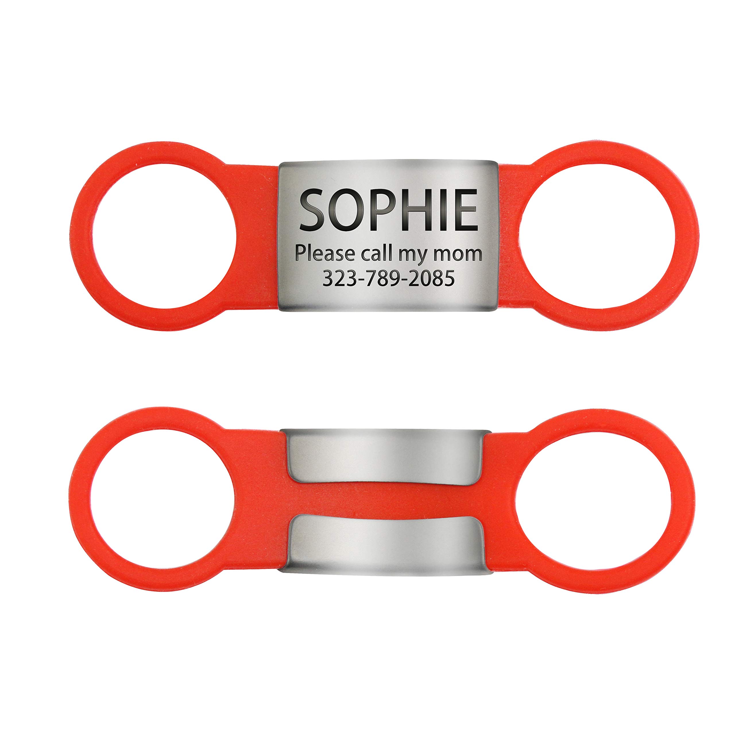 SpecialYou Slide-on Pet ID Tags Personalized Laser Engraved Stainless Steel Customized Noiseless Dog Name Plated Fit 3/8’’, 5/8’’ & 3/4’’ Wide Collars (M, Red)