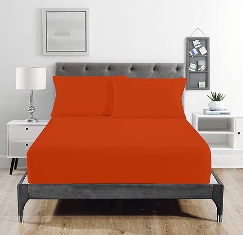 Miniatura 2 de Super Soft 1800 Series - Juego de sábanas de microfibra de tacto de algodón de 4 piezas (naranja, tamaño King)