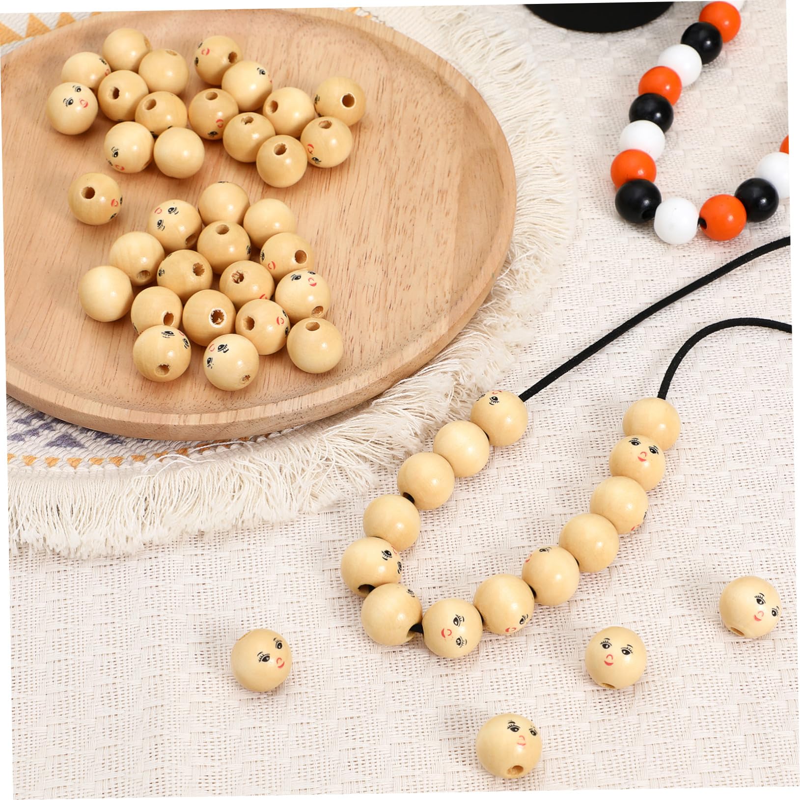 Cuentas Color Caqui de Madera Redondas con Cara Sonriente 50 Material Sintético para Hacer Pulseras Ideales para Manualidades y DIY
