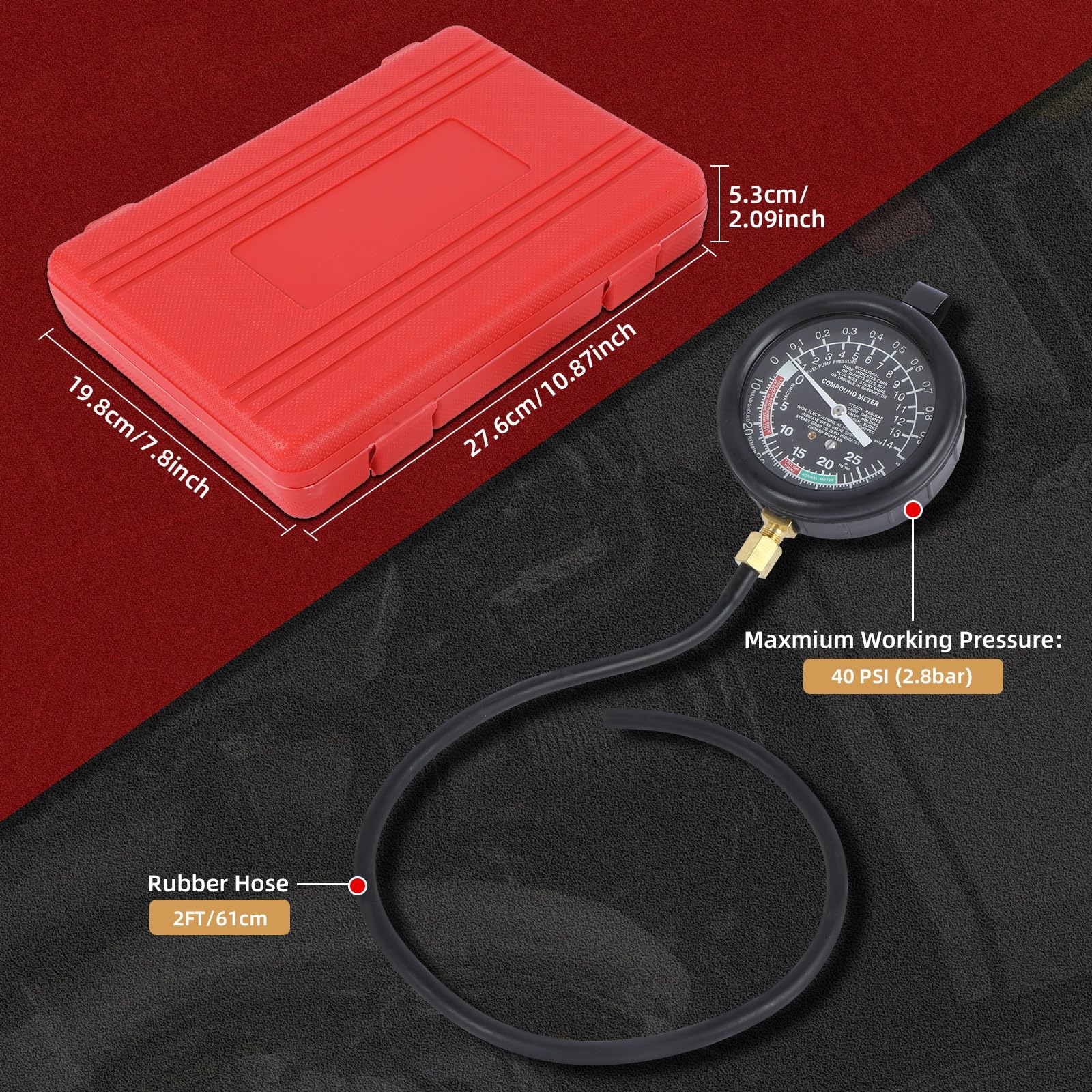 Kit di perdite per manometro per Vuoto per Auto, Pompa del Carburante per Auto e manometro per Vuoto, valvola del carburatore, Tester di Pressione e Vuoto per Pompa del Carburante