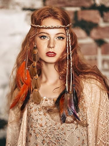 Miniatura 2 de Juego de 6 diademas de plumas y pinzas para el pelo, estilo bohemio con clip de plumas, peine hippie para mujer (estilo elegante)
