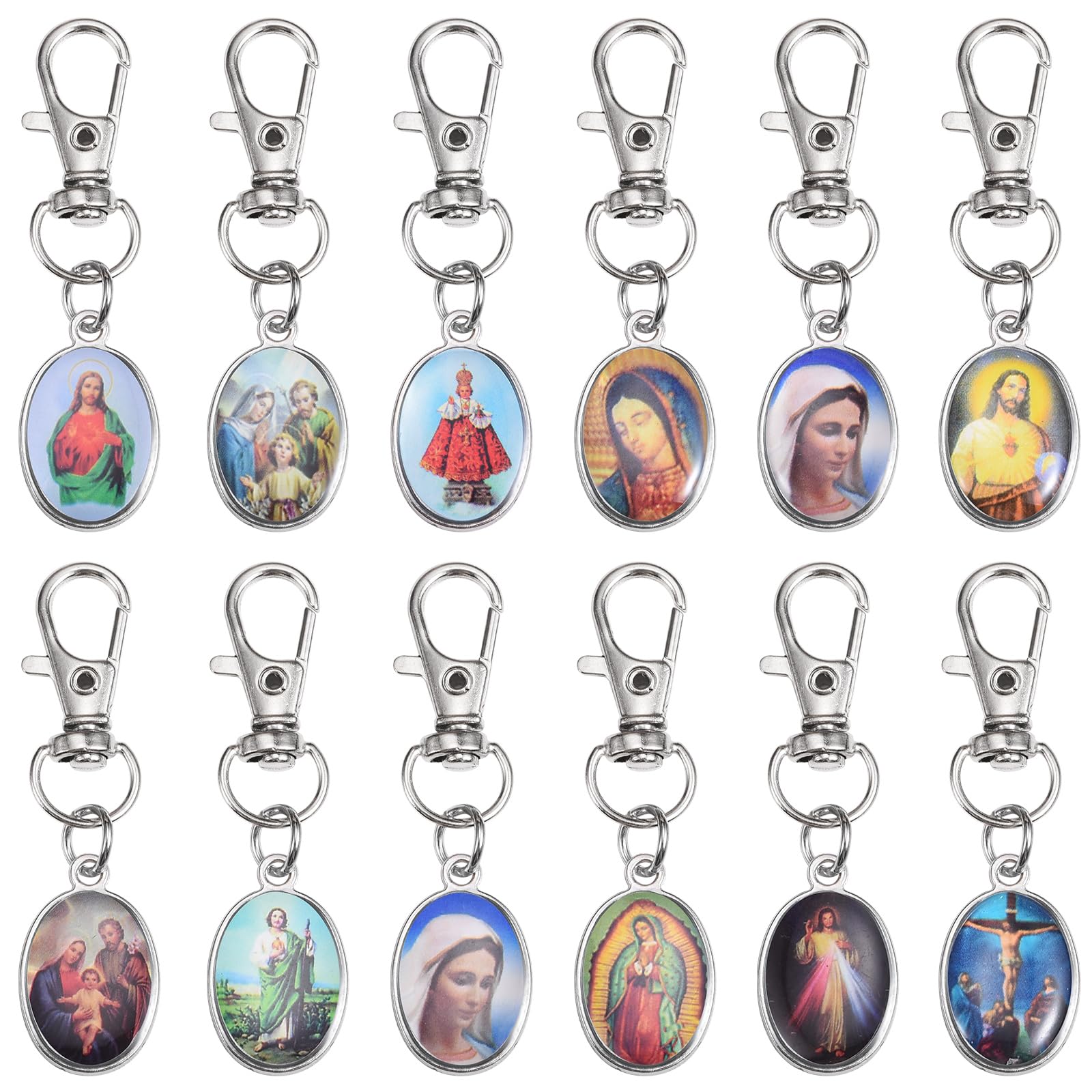 20Pcs Oval Religion Jesus Virgin Mary Keychain Virgen de Guadalupe Keychain Catholic Gifts for Men Women Baptism Confirmation Christian Church Souvenir