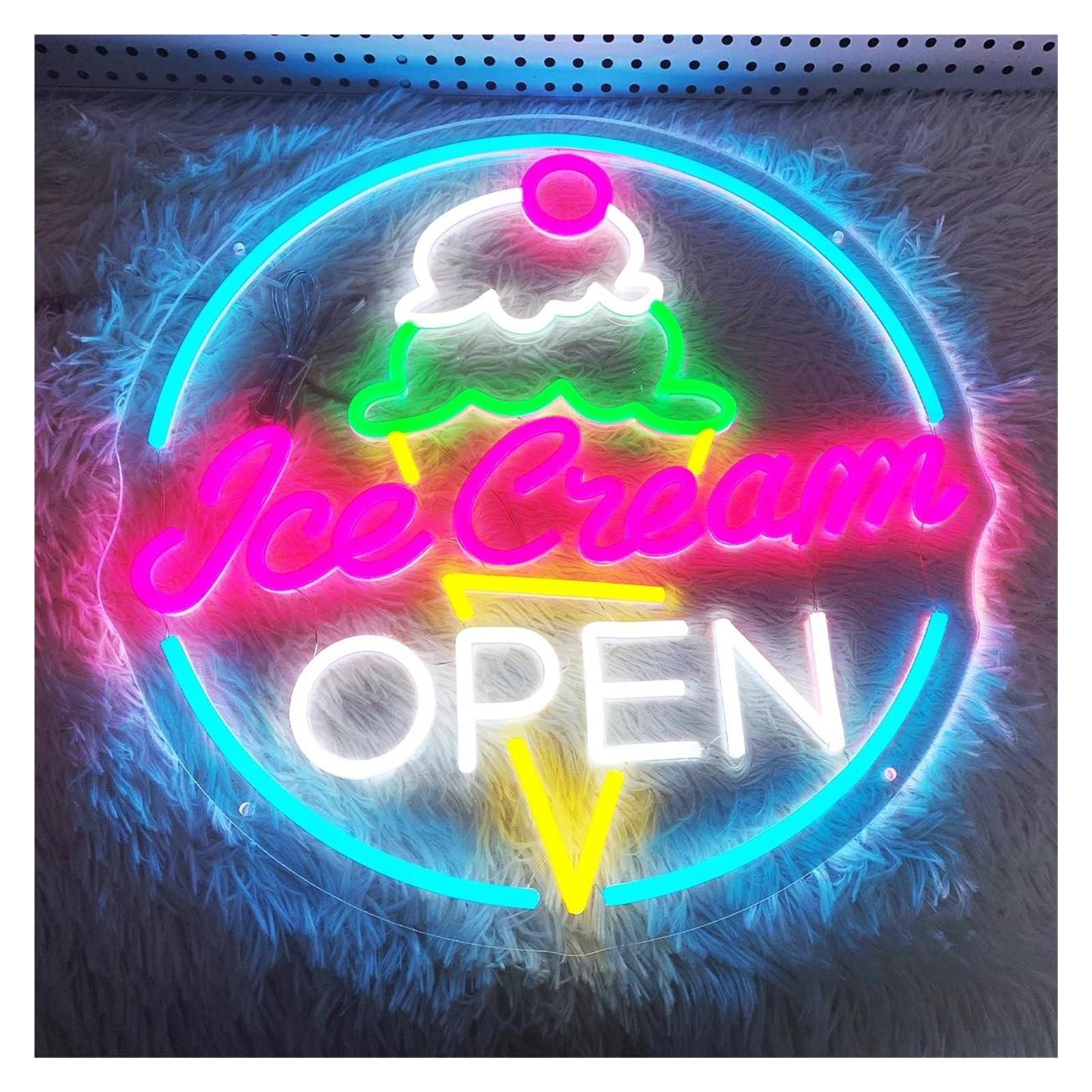 SHOUXI Sign Lamp Ice Cream Open Neon Sign Dessert Shop Decorations to Make Your Store More Shiny 43X42.8cm